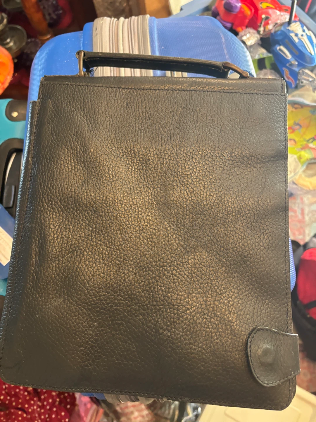 Black Leather Briefcase with Brass Lock and Key - photo 2