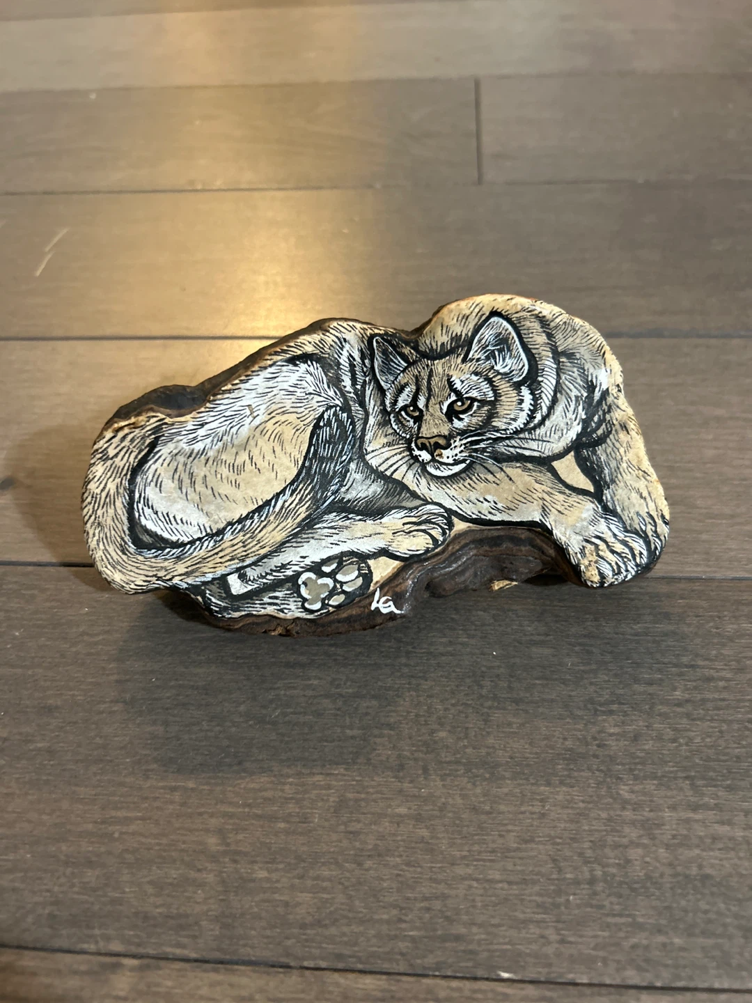 Carved Wood Art Piece - Mountain Lion