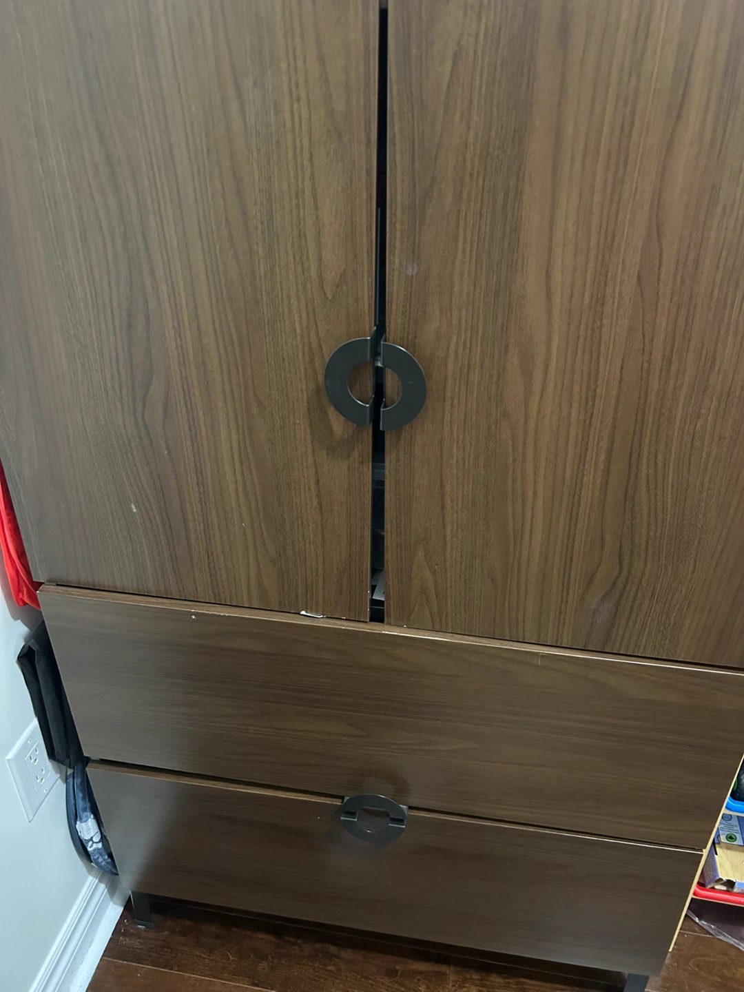 Brown Wood Armoire with Drawers