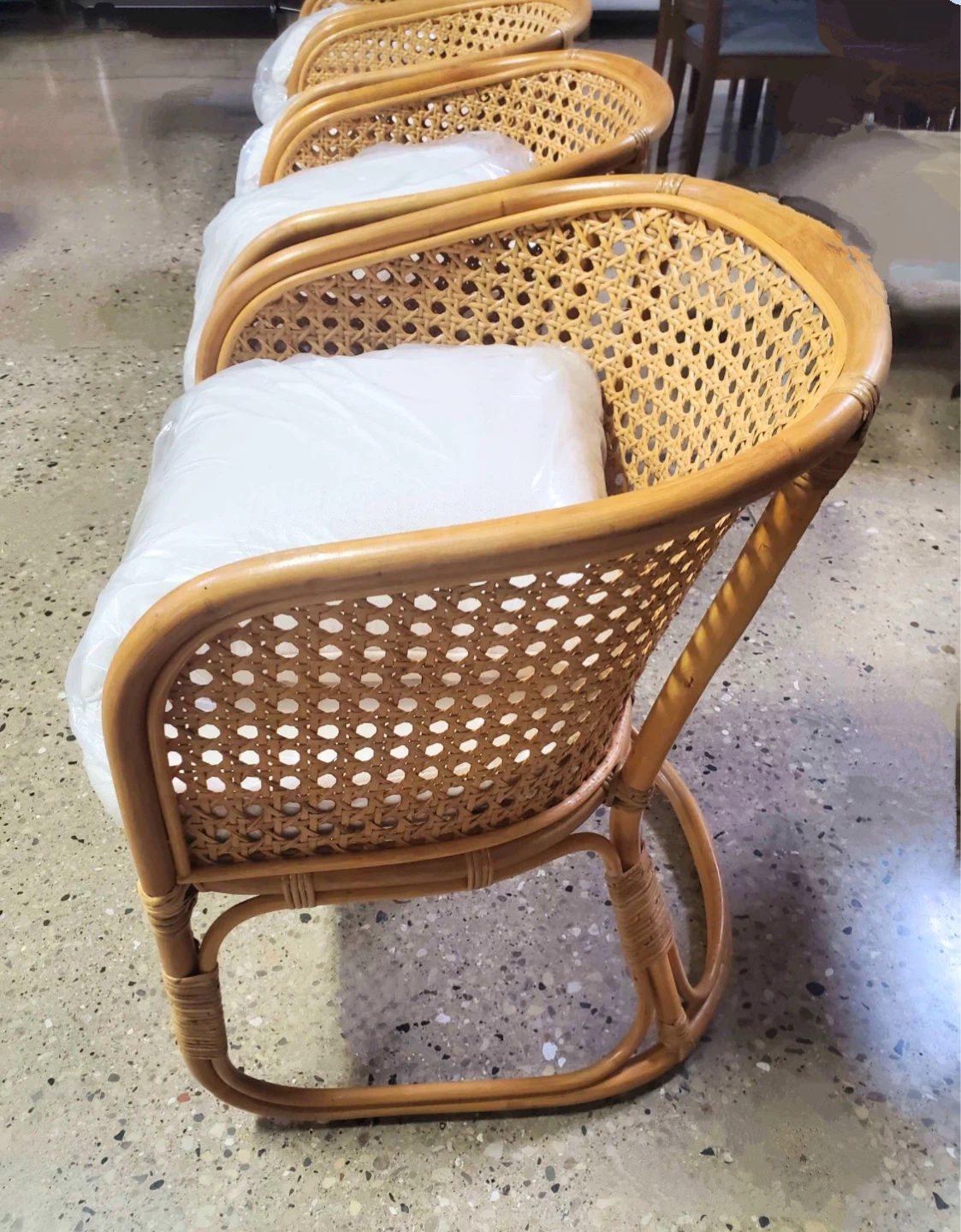 New Sturdy Set of 4 Boho Rattan Cane Arm Chairs - photo 3