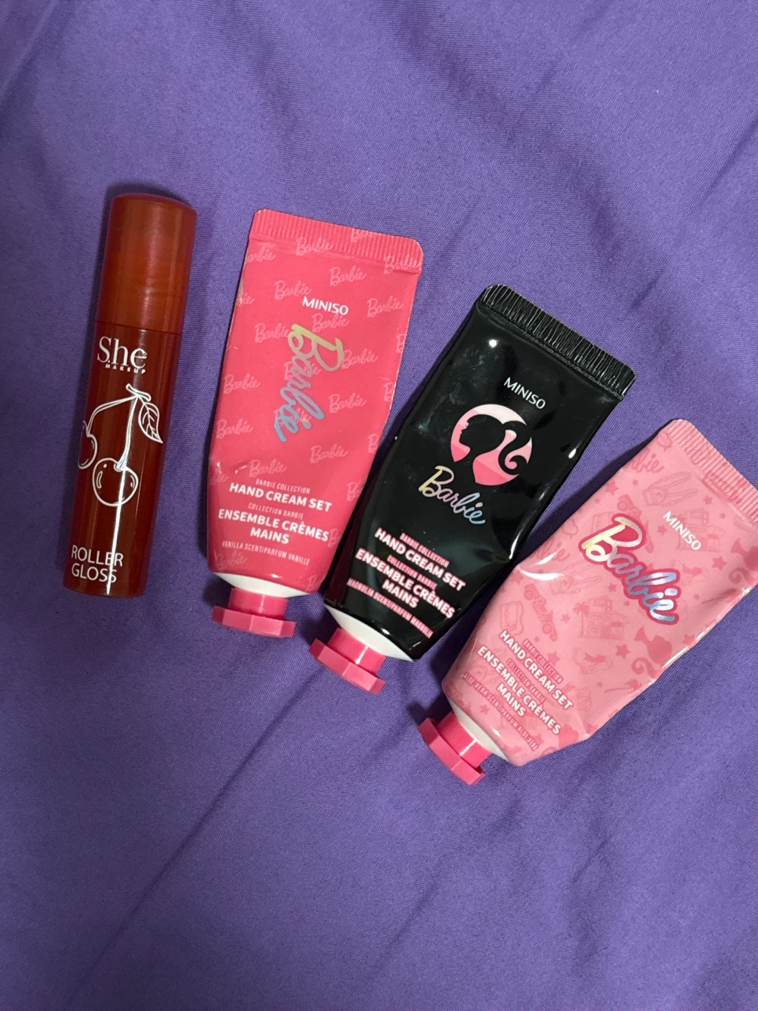 Miniso Barbie Hand Cream Set & SHe Roller Gloss - photo 2