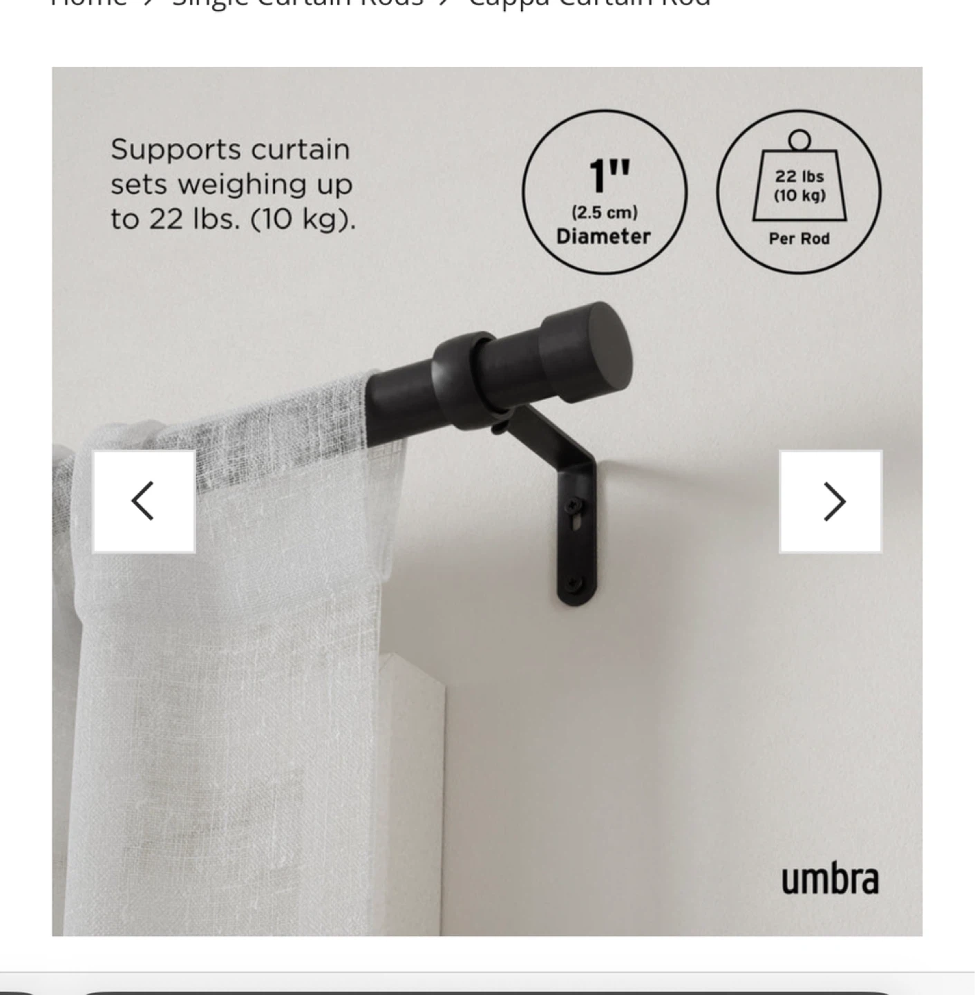 Umbra Cuppa Curtain Rod - Black