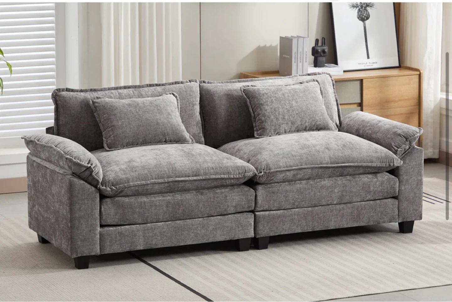 Comfortable Grey Fabric Loveseat Sofa with Pillow Armrests - photo 2