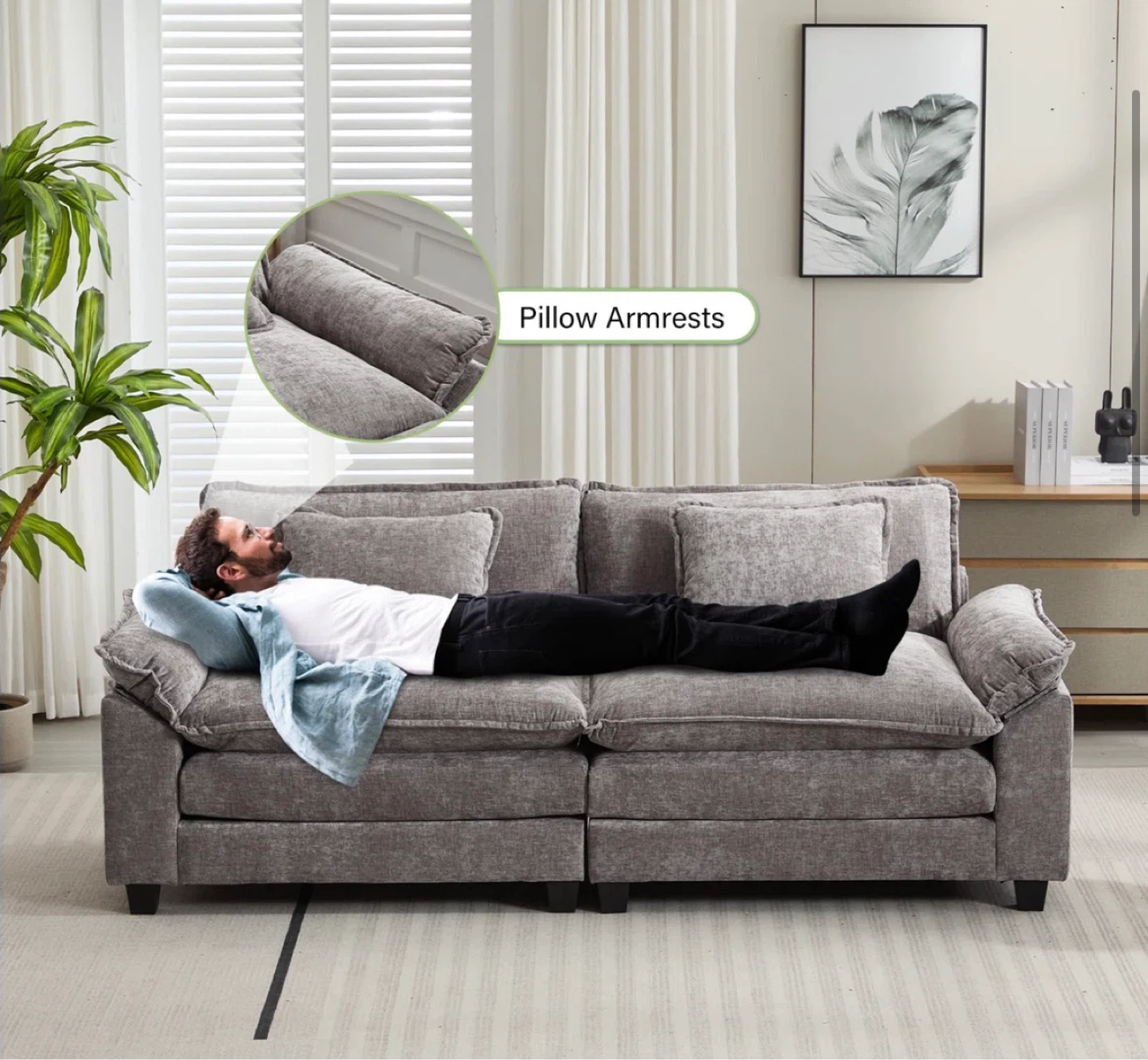 Comfortable Grey Fabric Loveseat Sofa with Pillow Armrests - photo 3