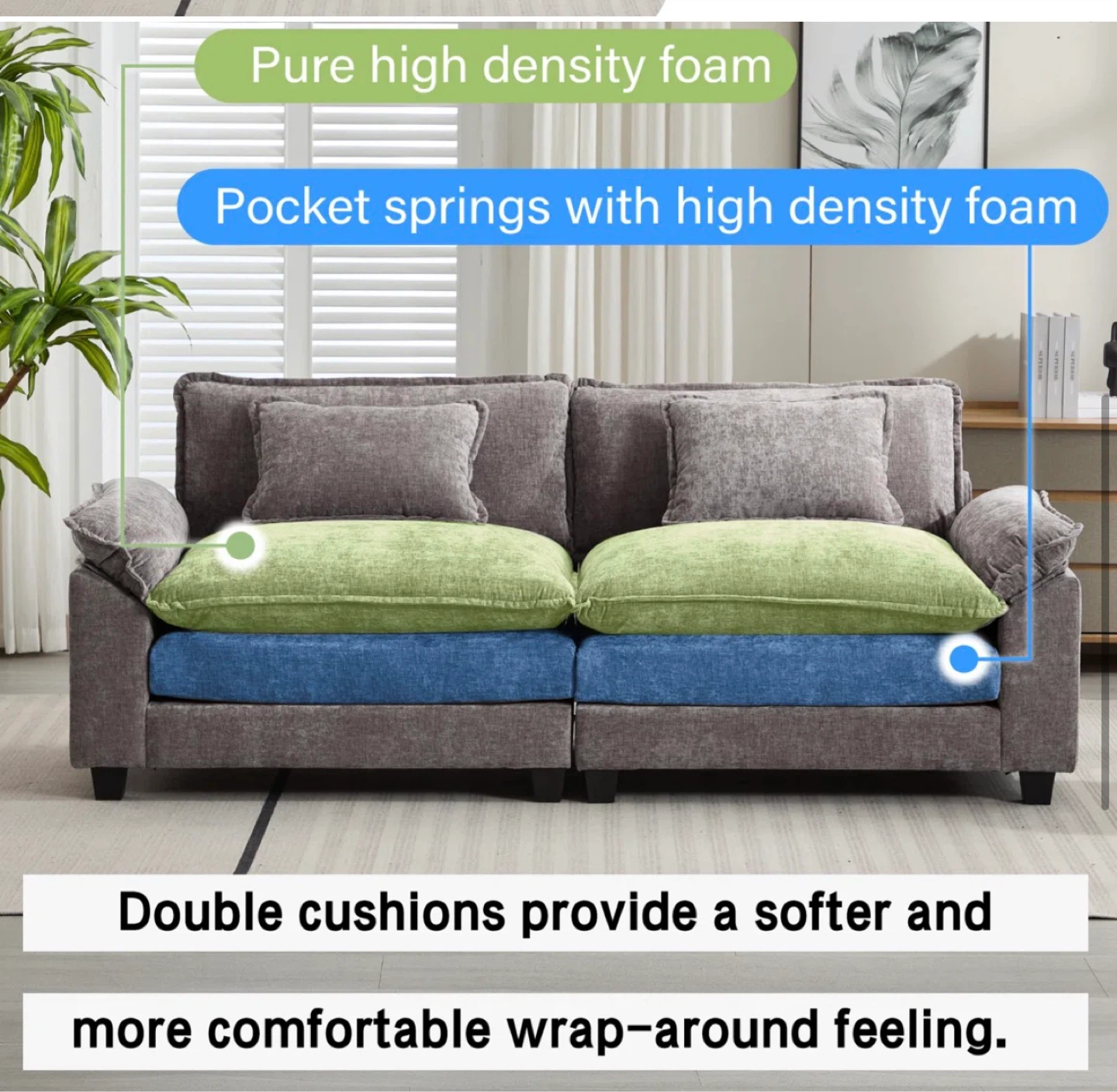 Comfortable Grey Fabric Loveseat Sofa with Pillow Armrests - photo 4