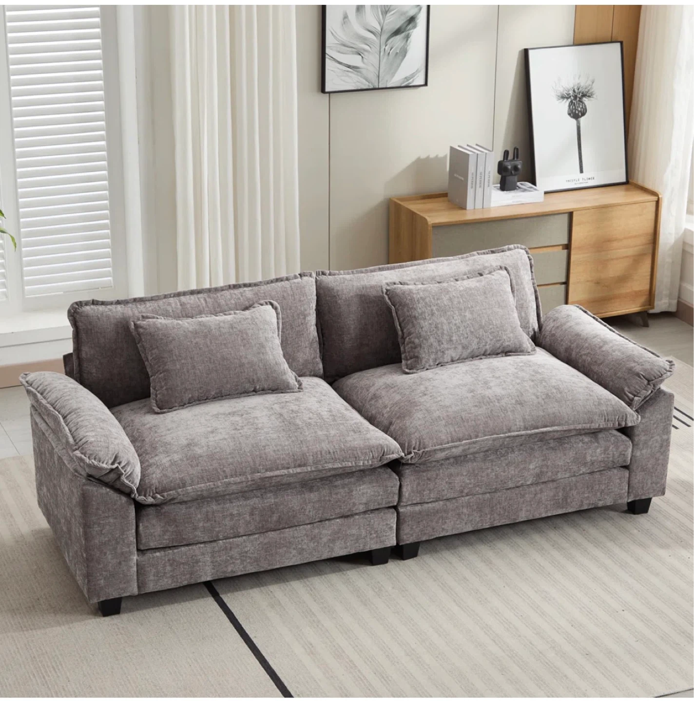 Comfortable Grey Fabric Loveseat Sofa with Pillow Armrests