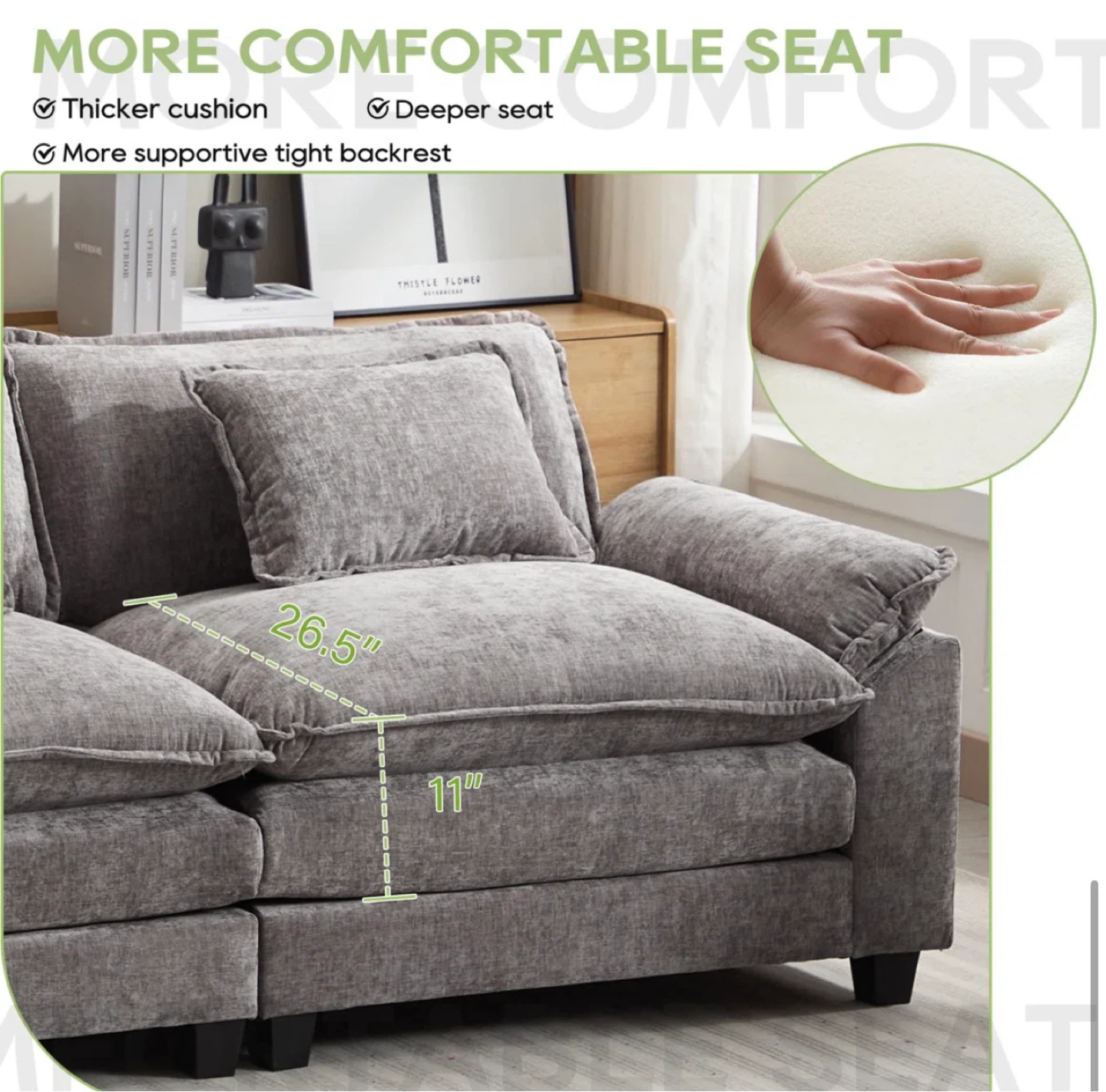Comfortable Grey Fabric Loveseat Sofa with Pillow Armrests - photo 5