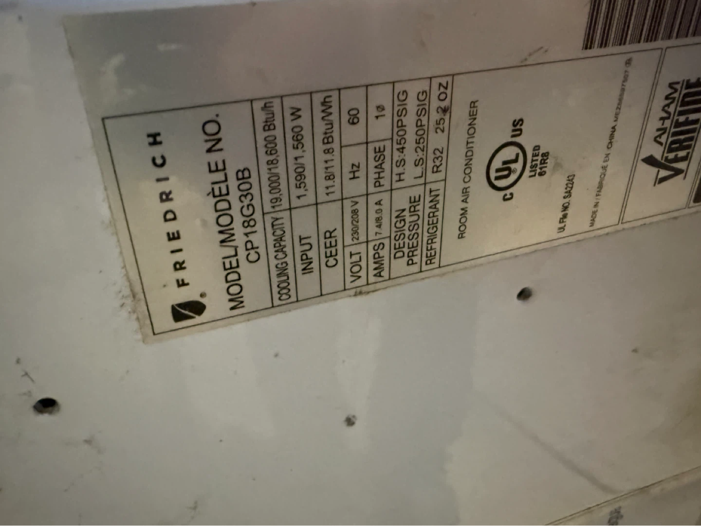 Friedrich CP18G30B Room Air Conditioner - photo 3
