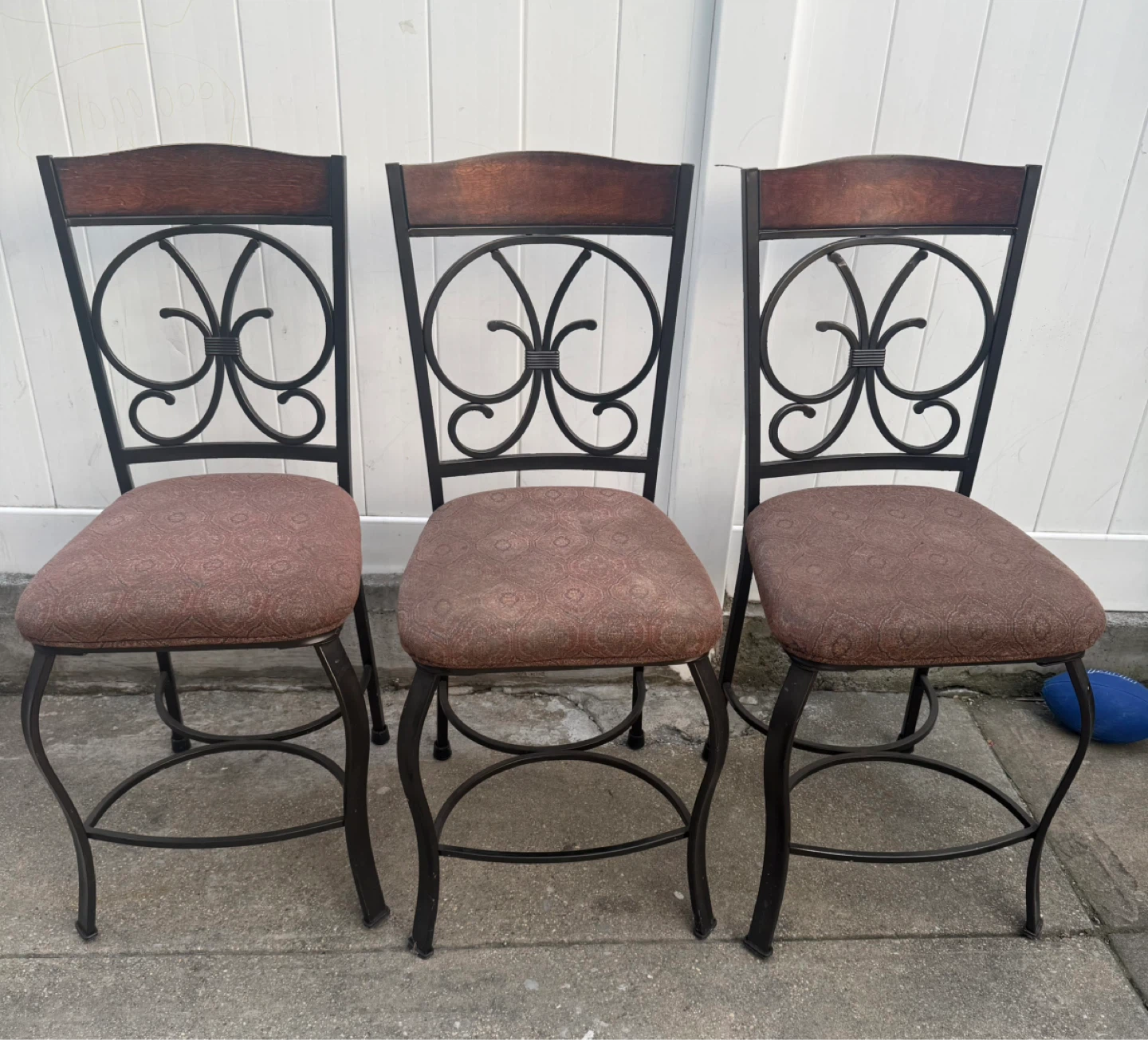 Set of 3 Metal and Wood Bar Stools with Upholstered Seats - photo 2