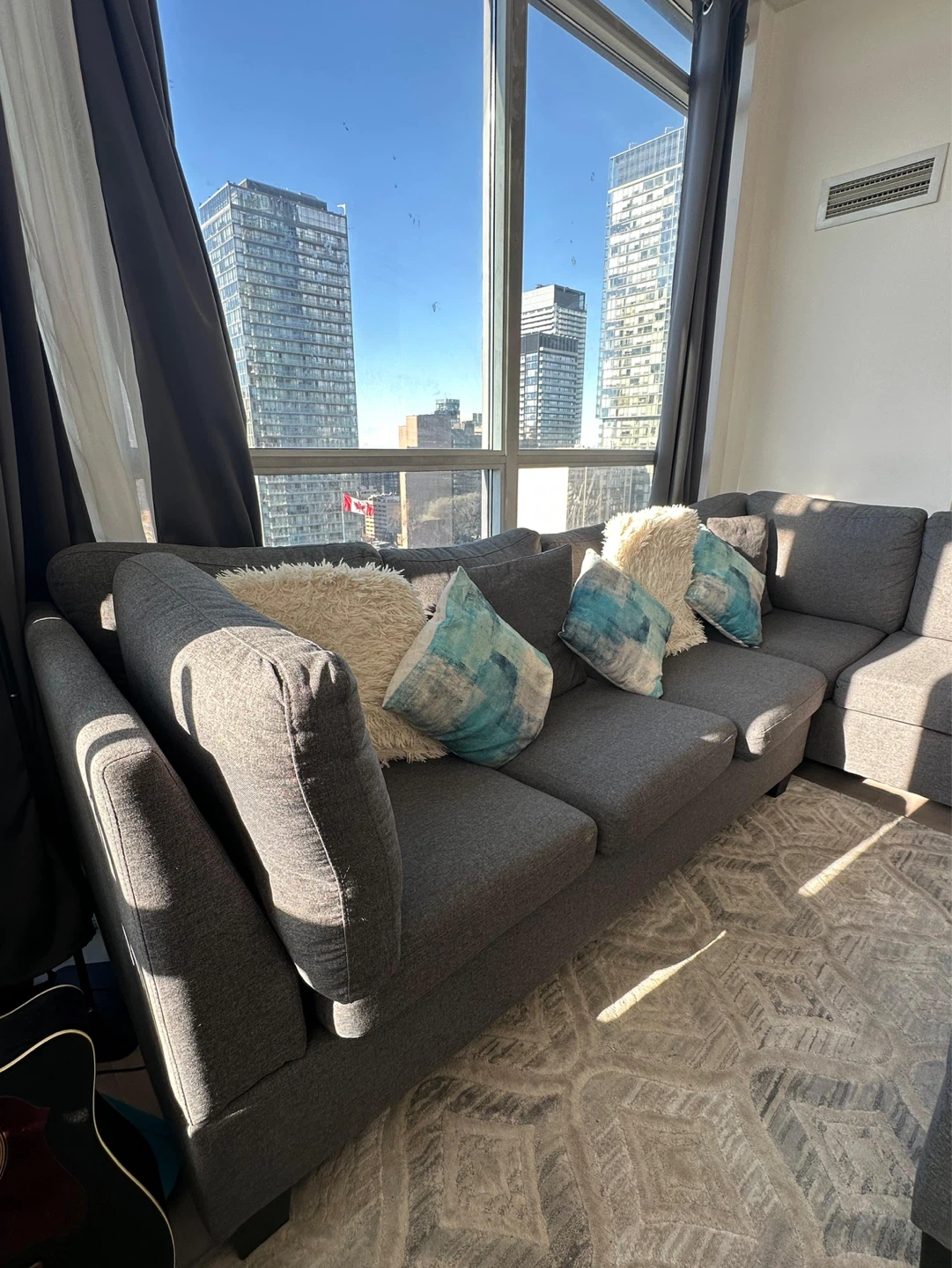 Grey Sectional Sofa with Ottoman and Pillows - photo 2
