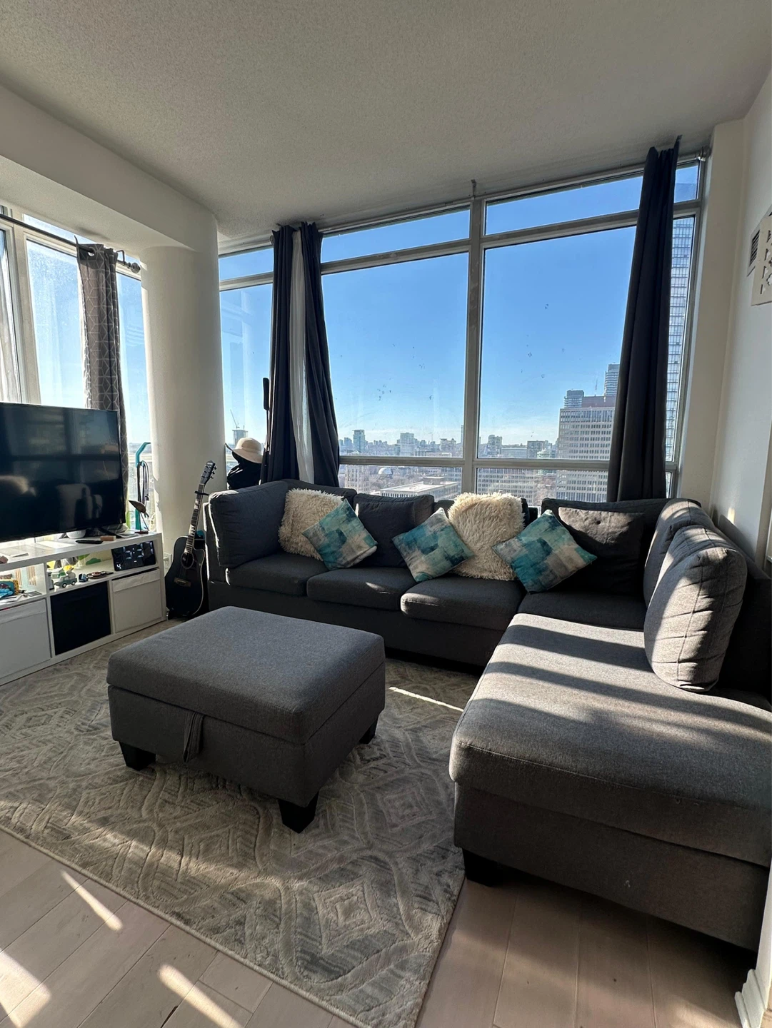 Grey Sectional Sofa with Ottoman and Pillows - photo 3