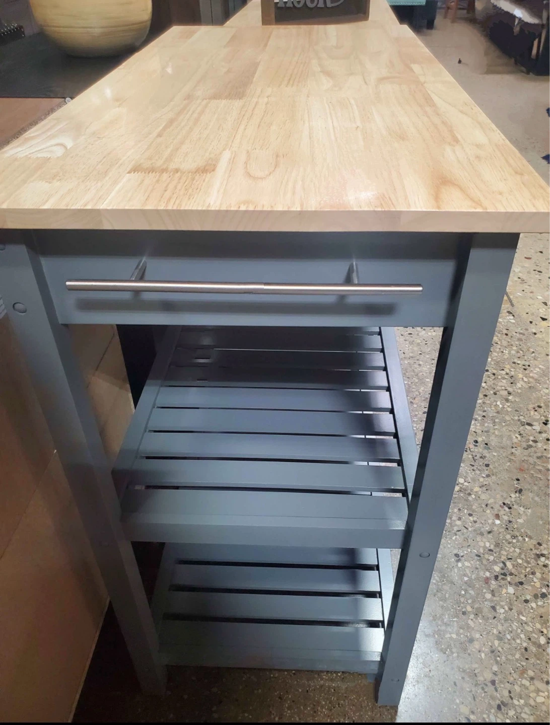 New Gray with Butcher Block Countertop Kitchen Storage Island - photo 3