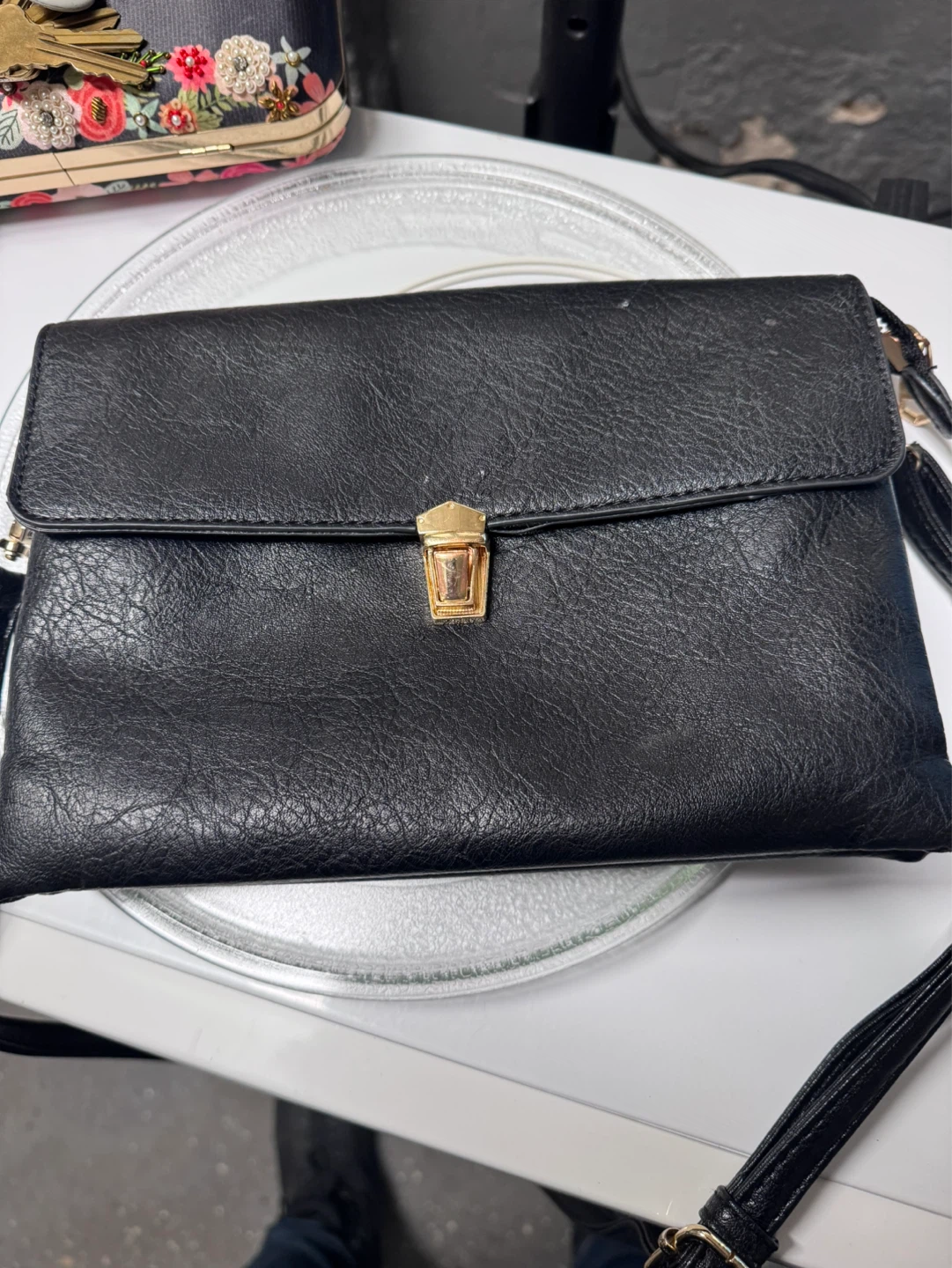 Isabelle Black Faux Leather Clutch Shoulder Bag