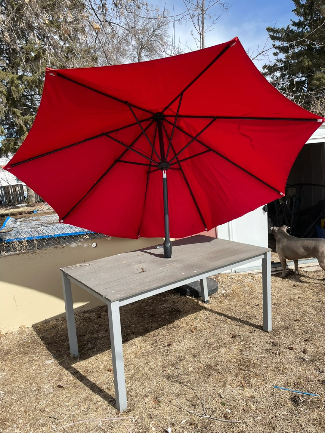 Patio table with umbrella and stand - photo 2