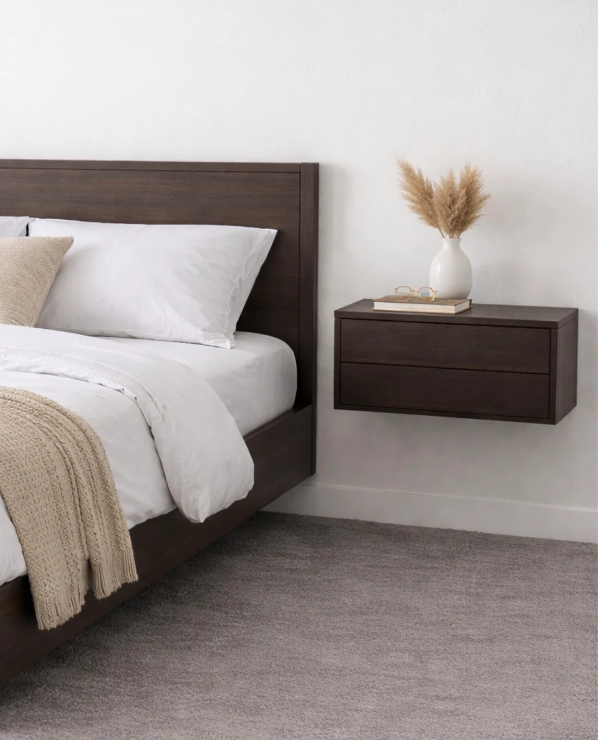 Set of Two Wall Mounted Nightstands: Dark Brown/Espresso