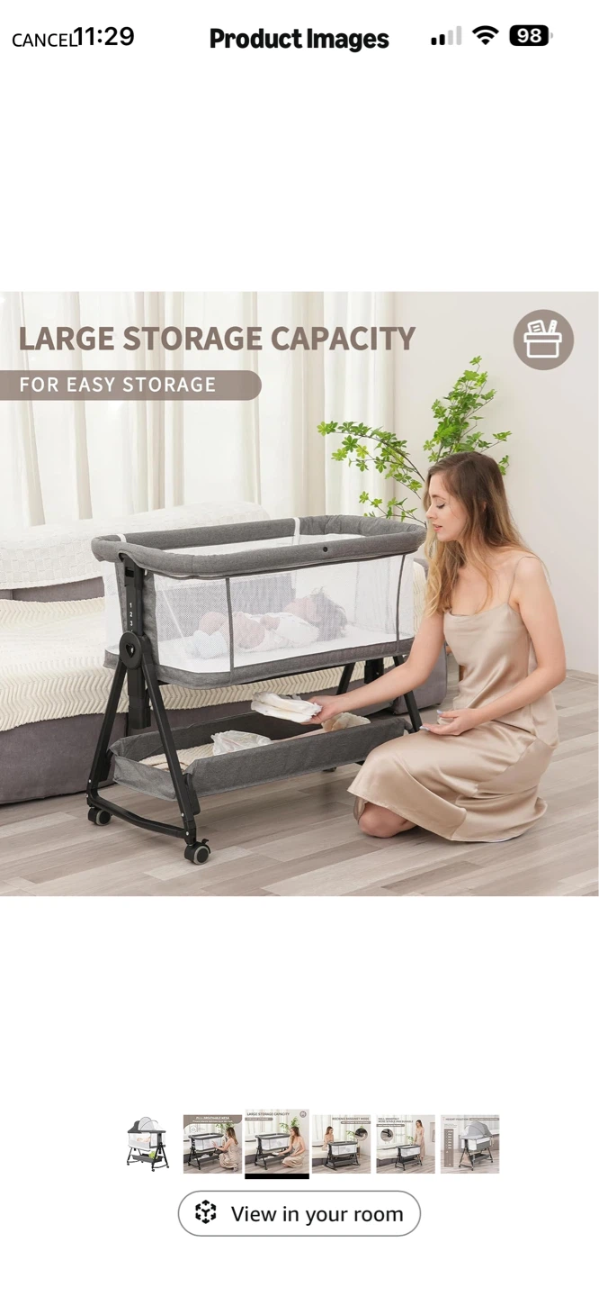 Grey Baby Bassinet with Rocking Mode and Storage - photo 3