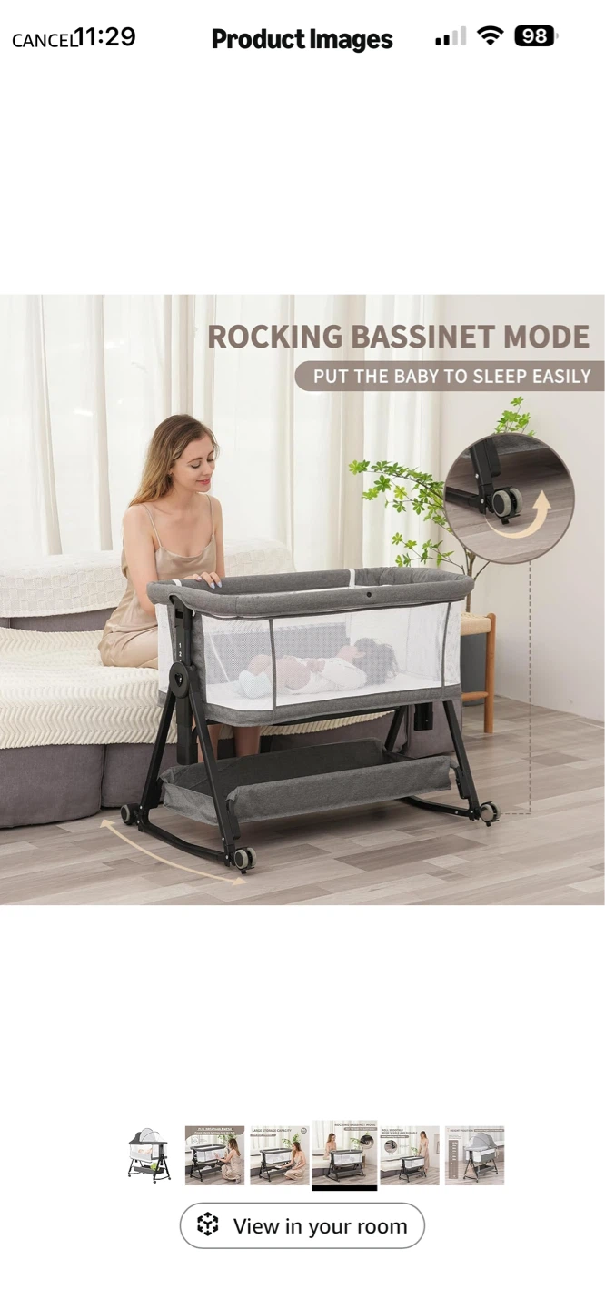 Grey Baby Bassinet with Rocking Mode and Storage - photo 4