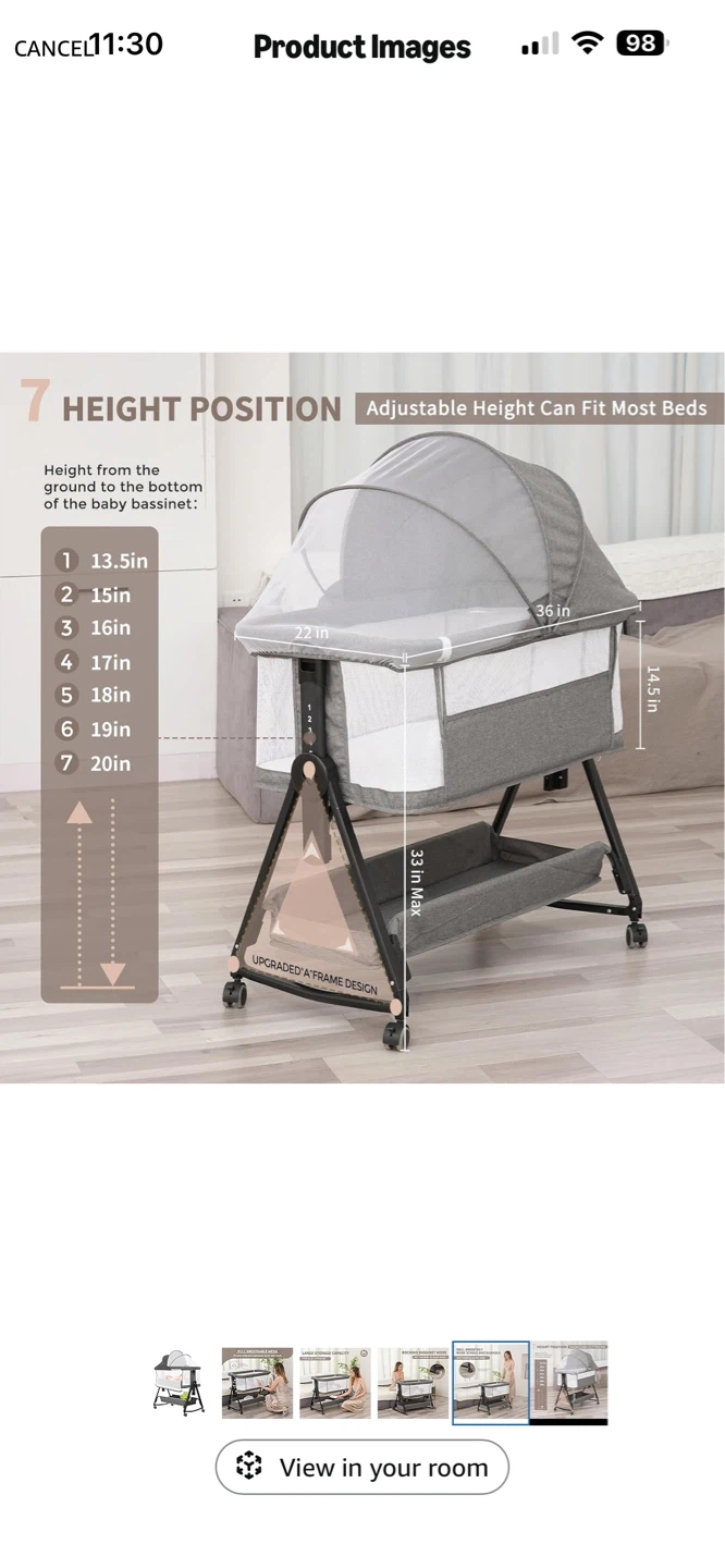 Grey Baby Bassinet with Rocking Mode and Storage - photo 5
