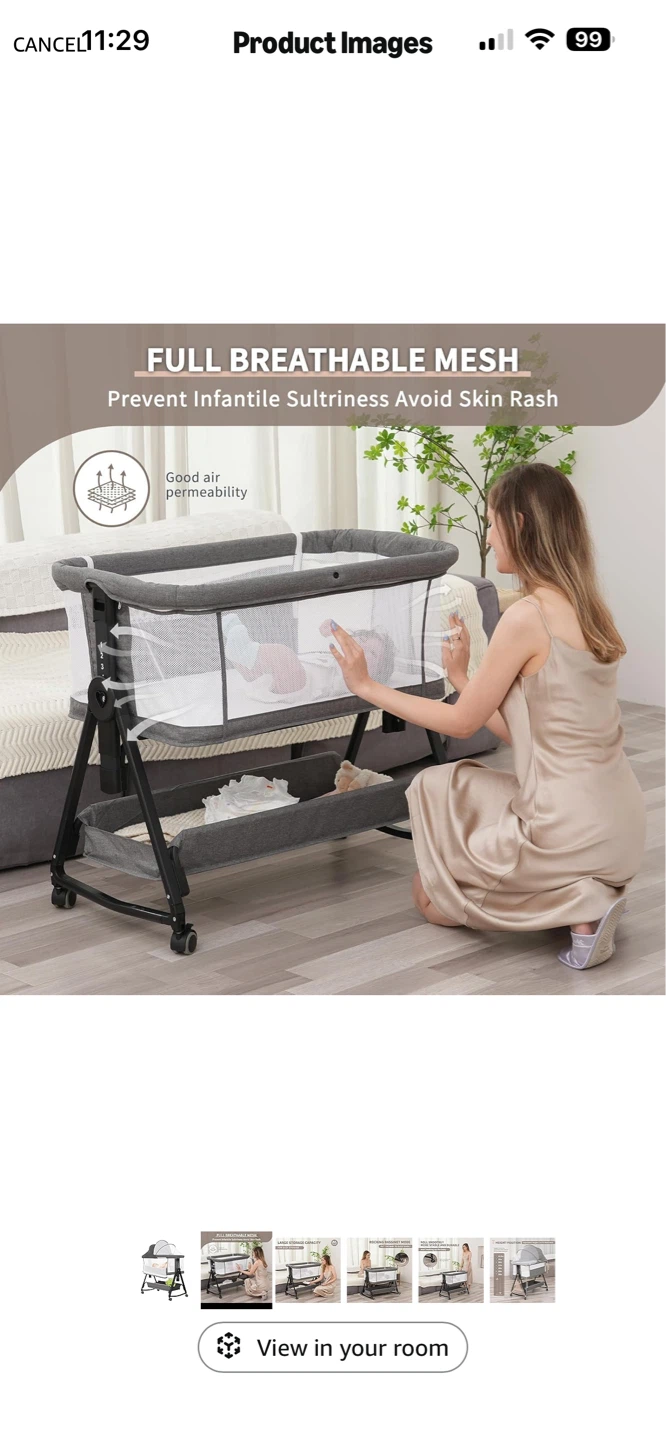 Grey Baby Bassinet with Rocking Mode and Storage - photo 2