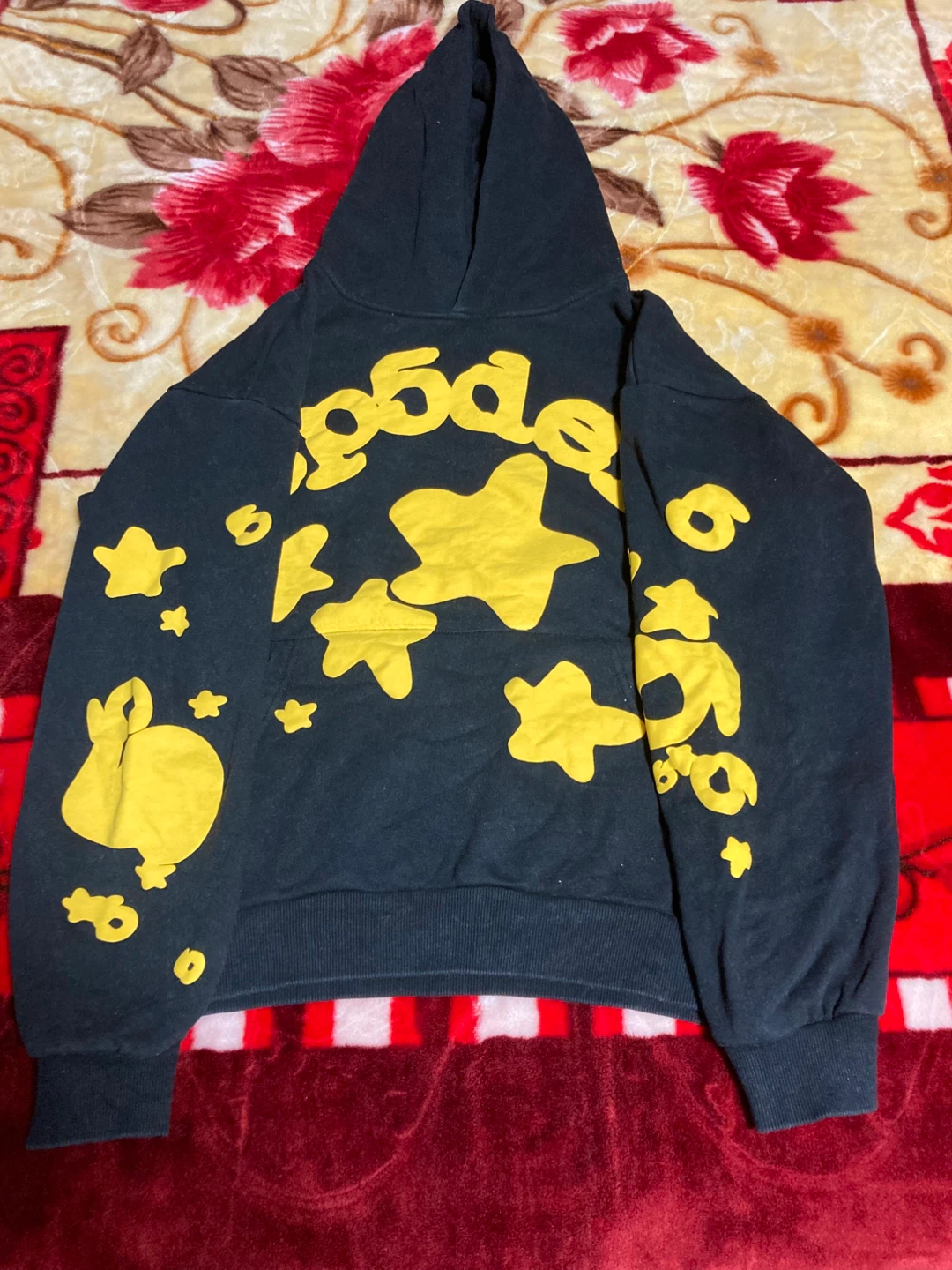 Sp5der hoodie black and yellow