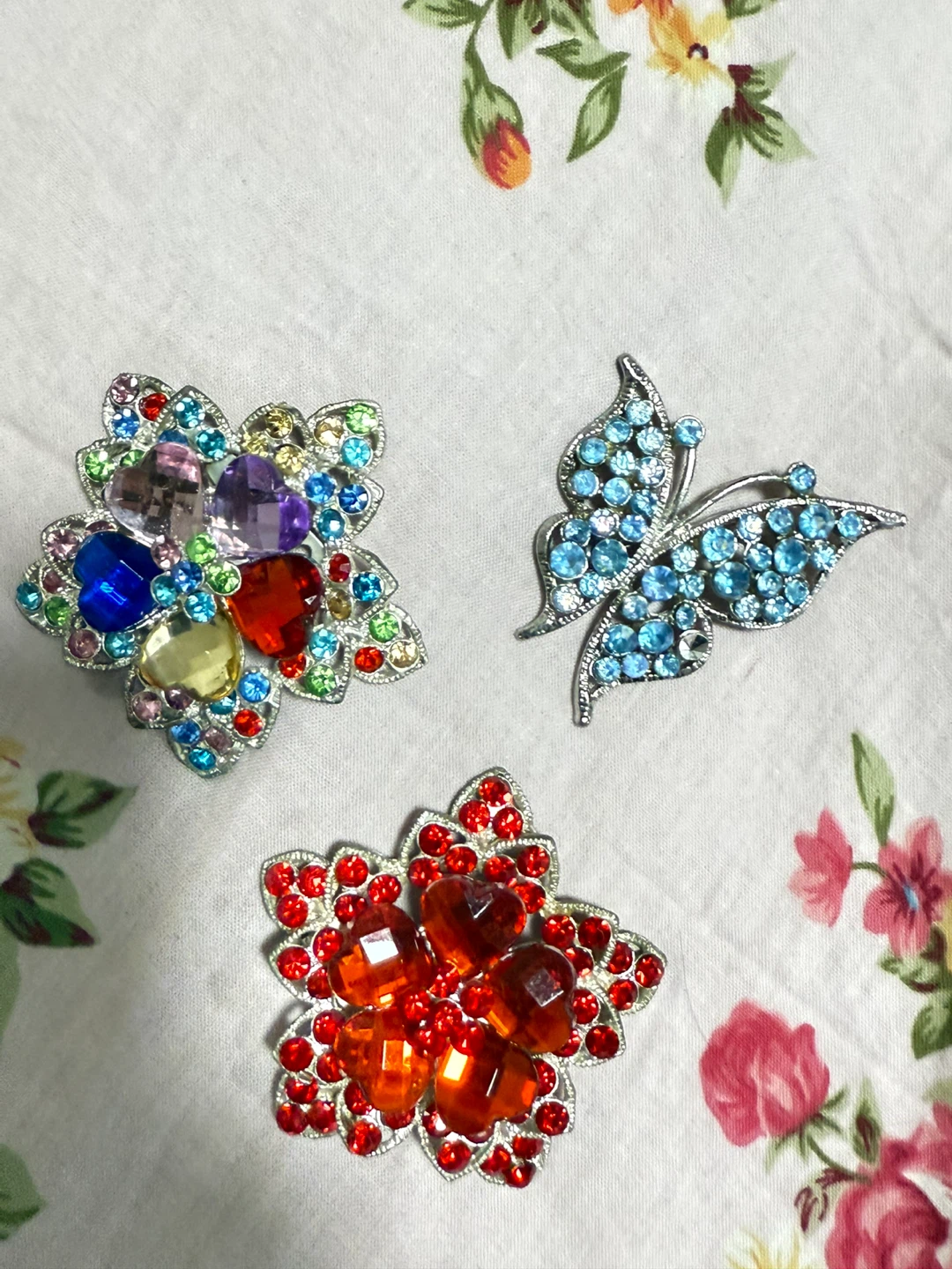 Rhinestone Brooch Set - Butterfly and Flowers - photo 4