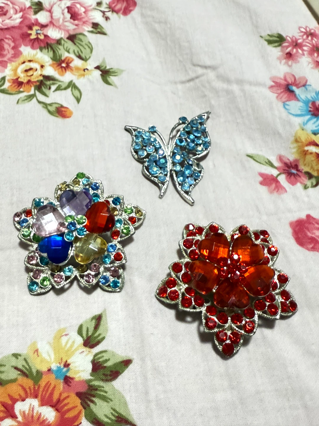 Rhinestone Brooch Set - Butterfly and Flowers - photo 2