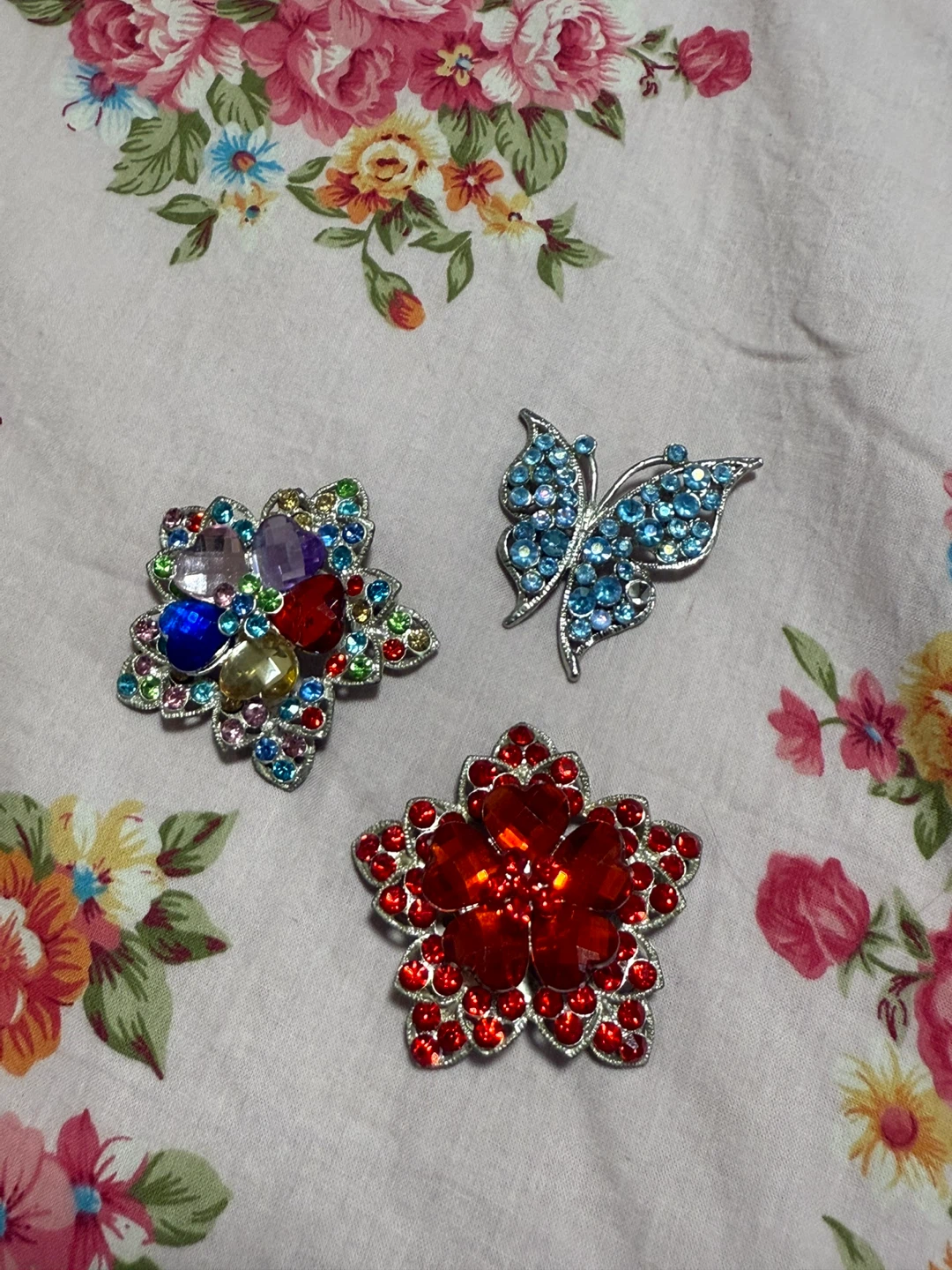 Rhinestone Brooch Set - Butterfly and Flowers