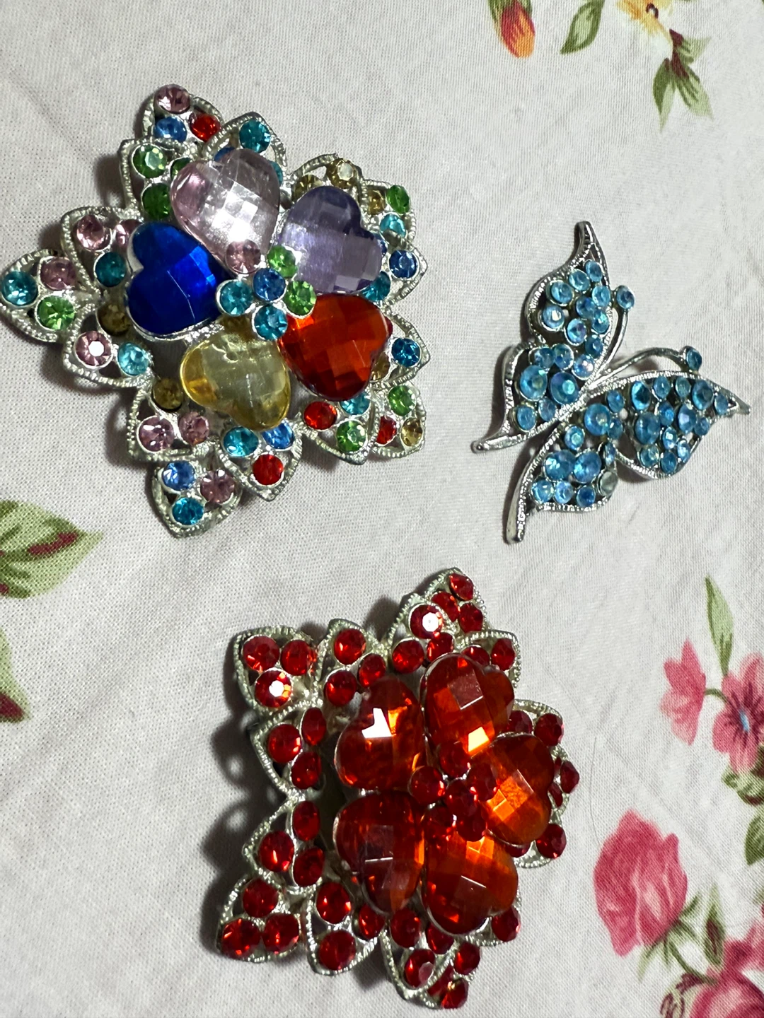 Rhinestone Brooch Set - Butterfly and Flowers - photo 3