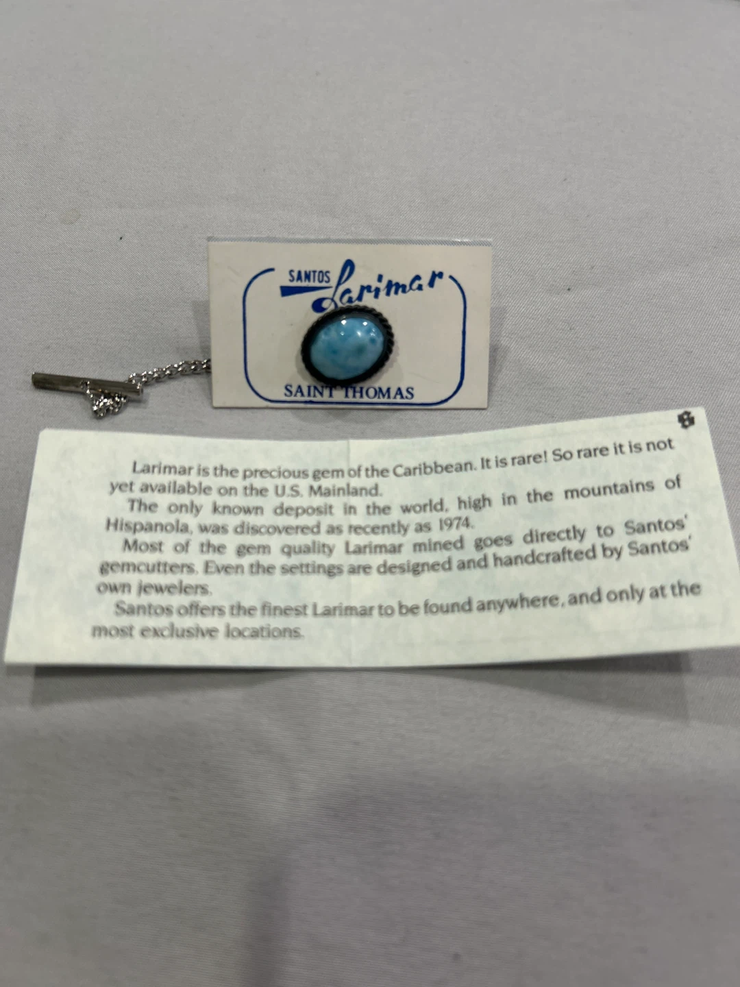 Santos Larimar Tie Tack Saint Thomas