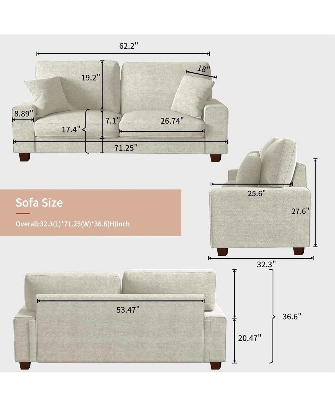 Cream Sofa (Like New, Under 1 Year Old) - photo 2