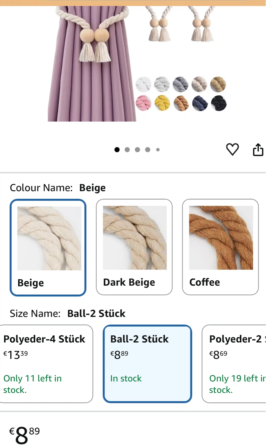 Pretty Jolly Magnetic Curtain Tiebacks - Beige (Pack of 2)