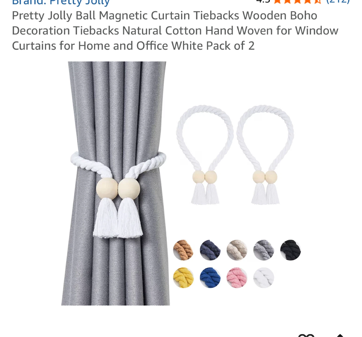 Pretty Jolly Magnetic Curtain Tiebacks - Beige (Pack of 2) - photo 2