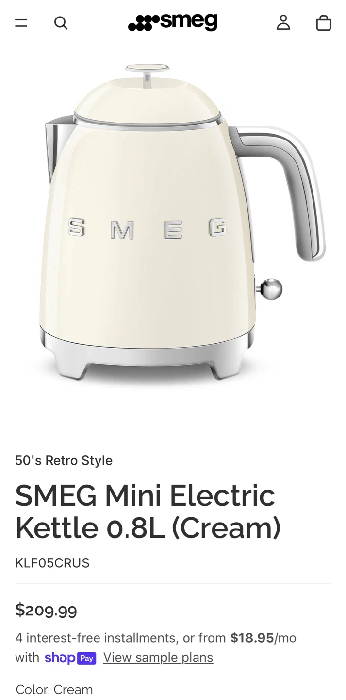 Smeg Mini Electric Kettle 0.8L (Cream)
