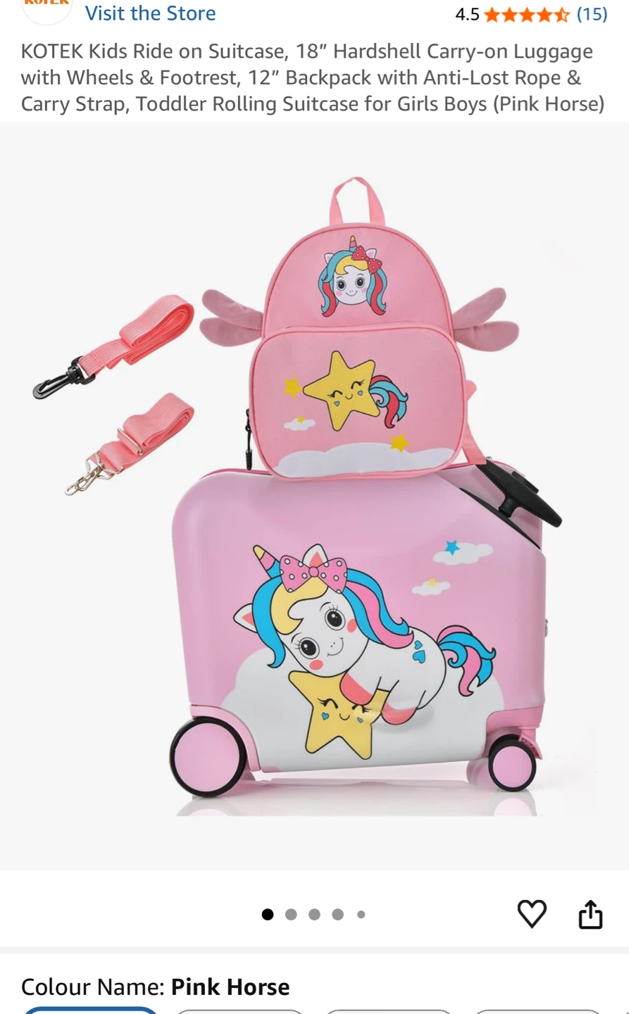 KOTEK Kids Ride-on Hardshell Luggage Set