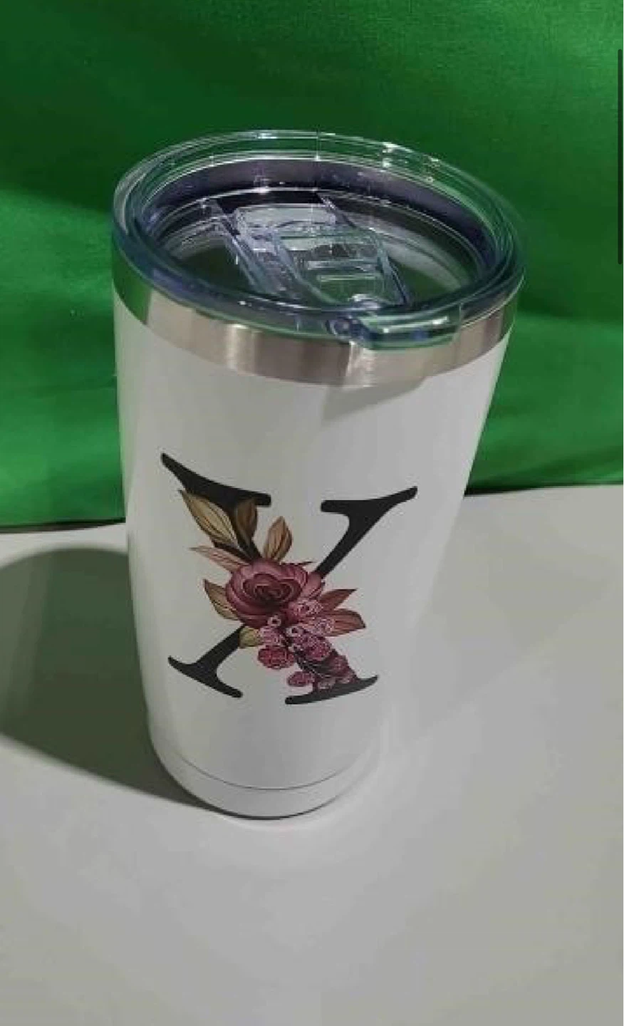 White Tumbler with Floral 'X' Design