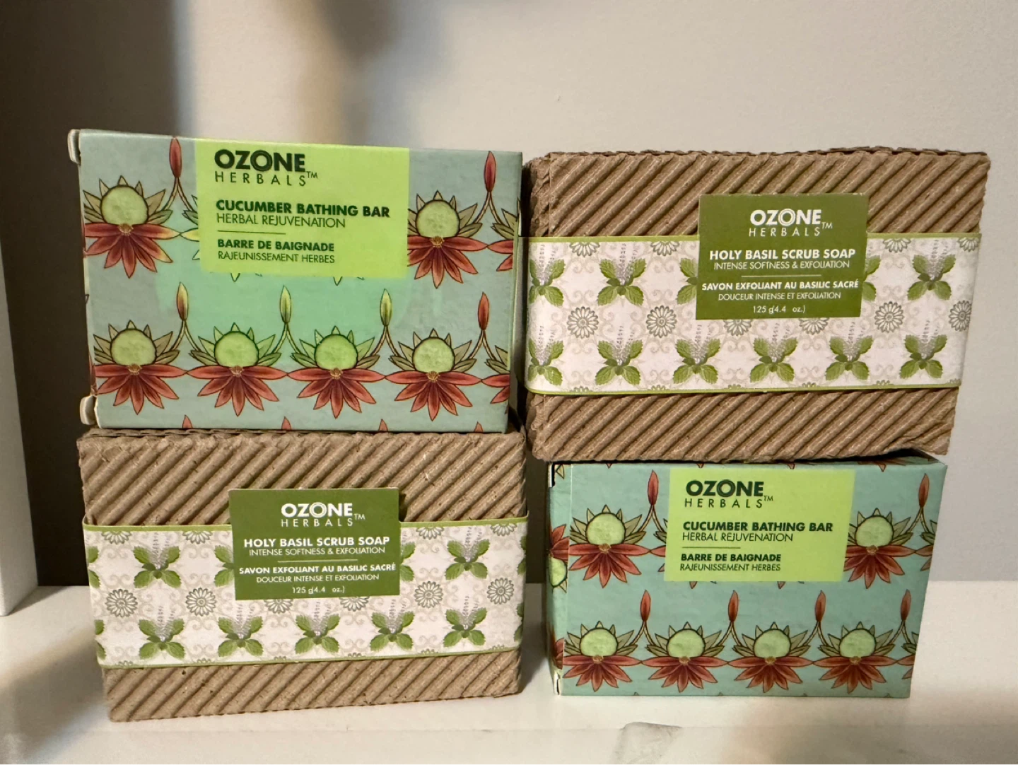 Ozone Herbals Holy Basil Scrub Soap & Cucumber Bathing Bar Set