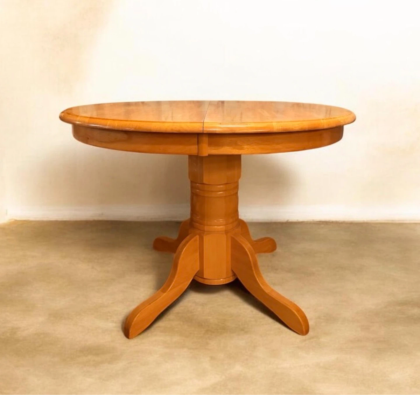 Solid Oak Pedestal Dining Table with Leaf Extension