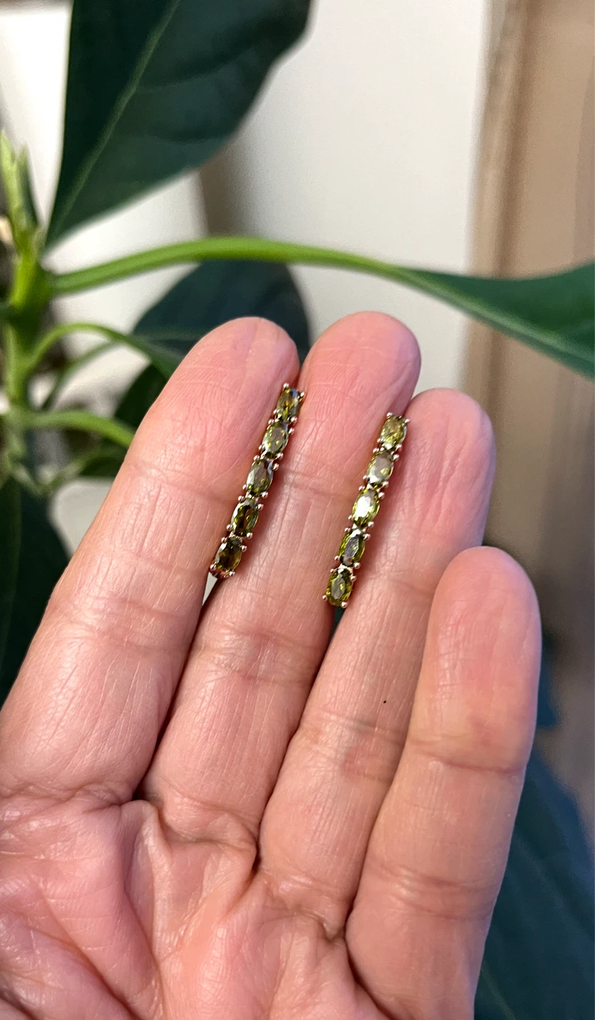 Gold plated  Earrings with Olive Green zircon Stones
