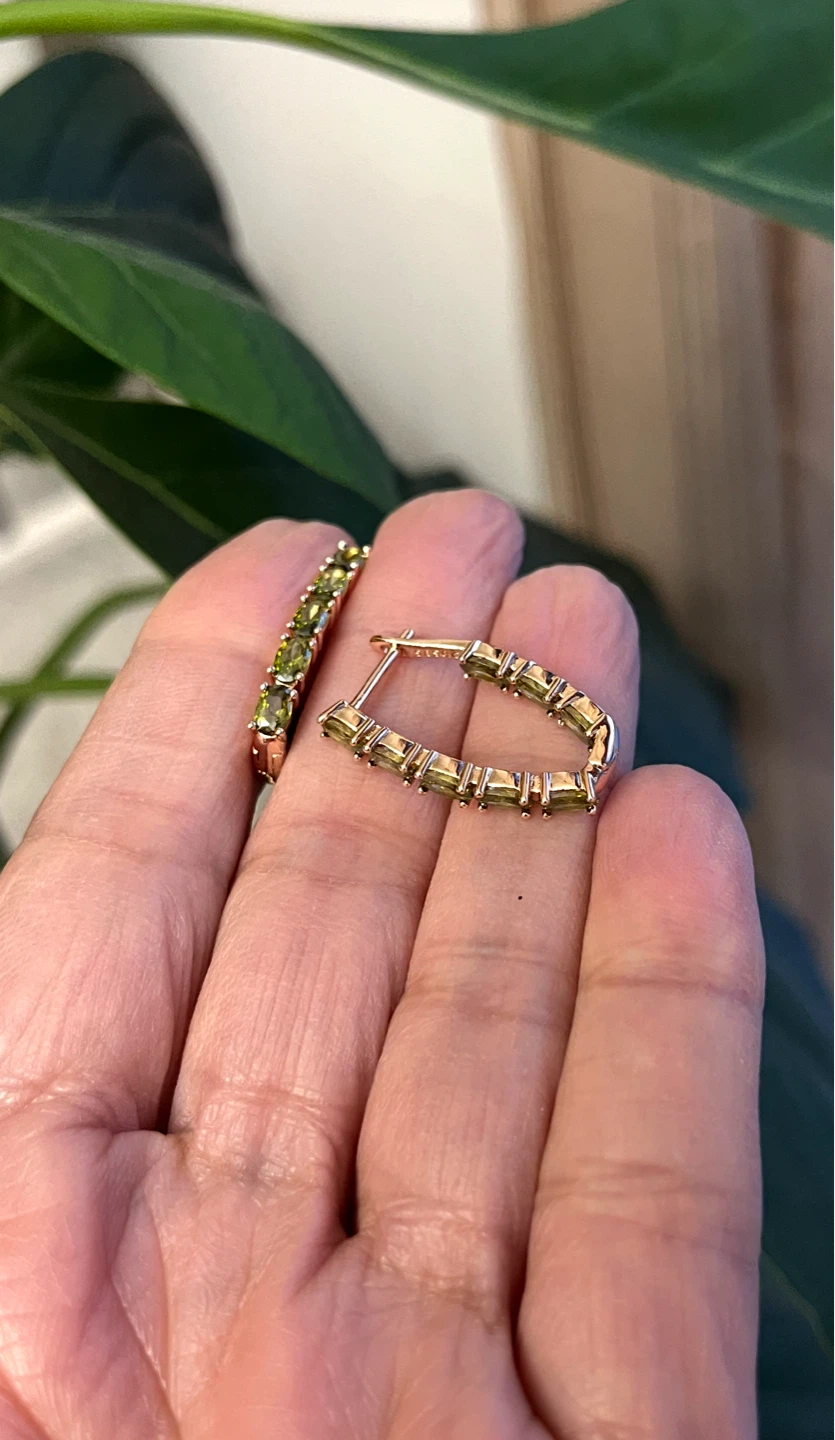 Gold plated  Earrings with Olive Green zircon Stones - photo 2