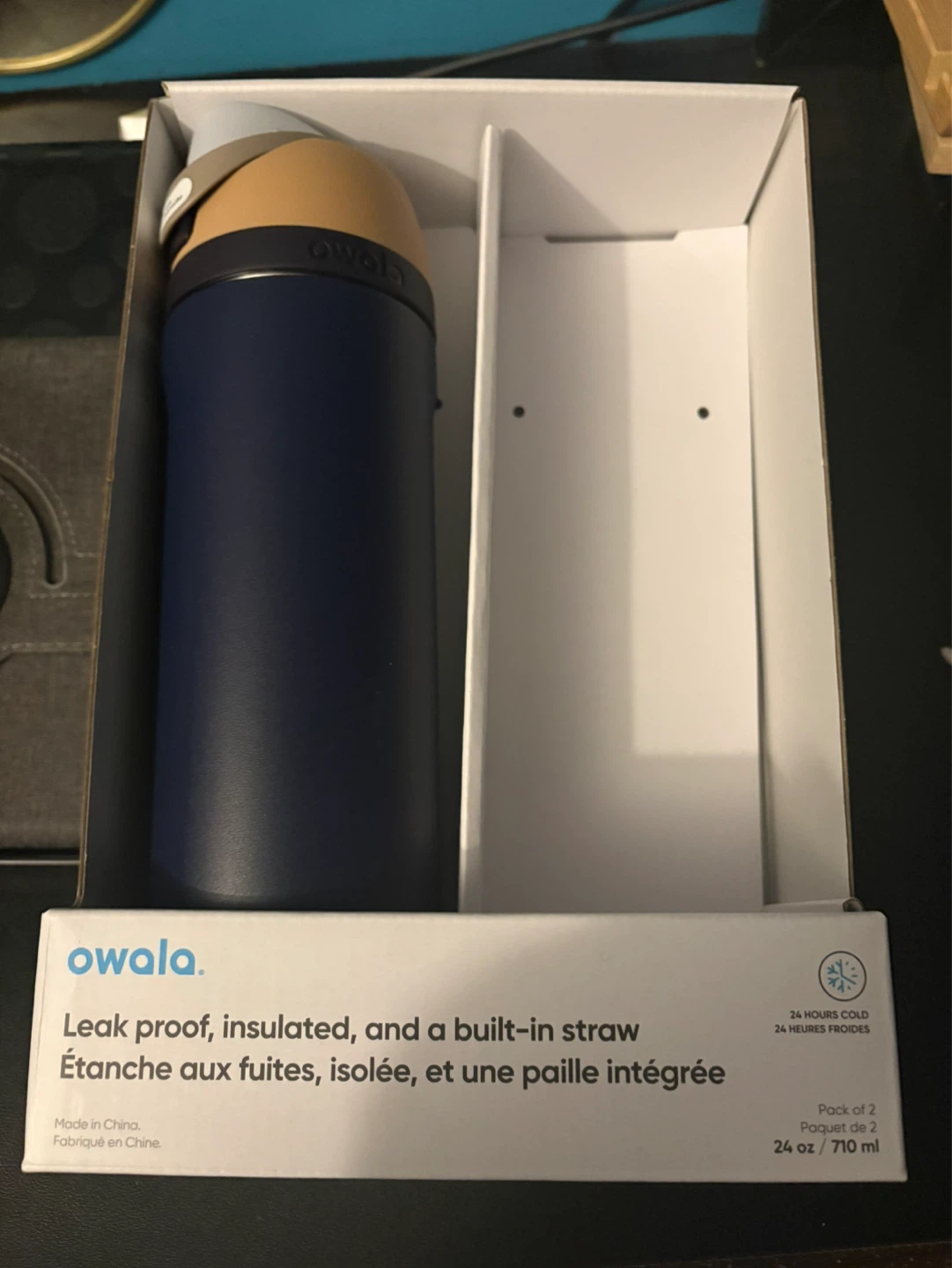 NEW Owala Water Bottle - Navy Blue w Beige Cap
