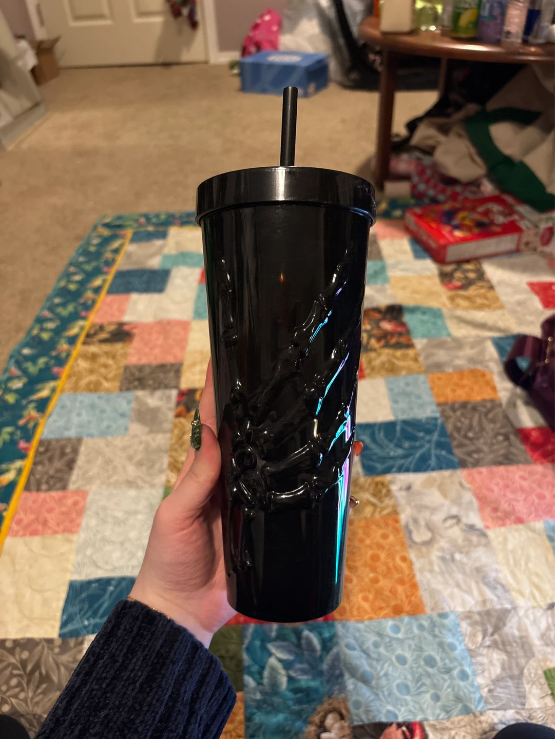 Black Skeleton Tumbler with Straw
