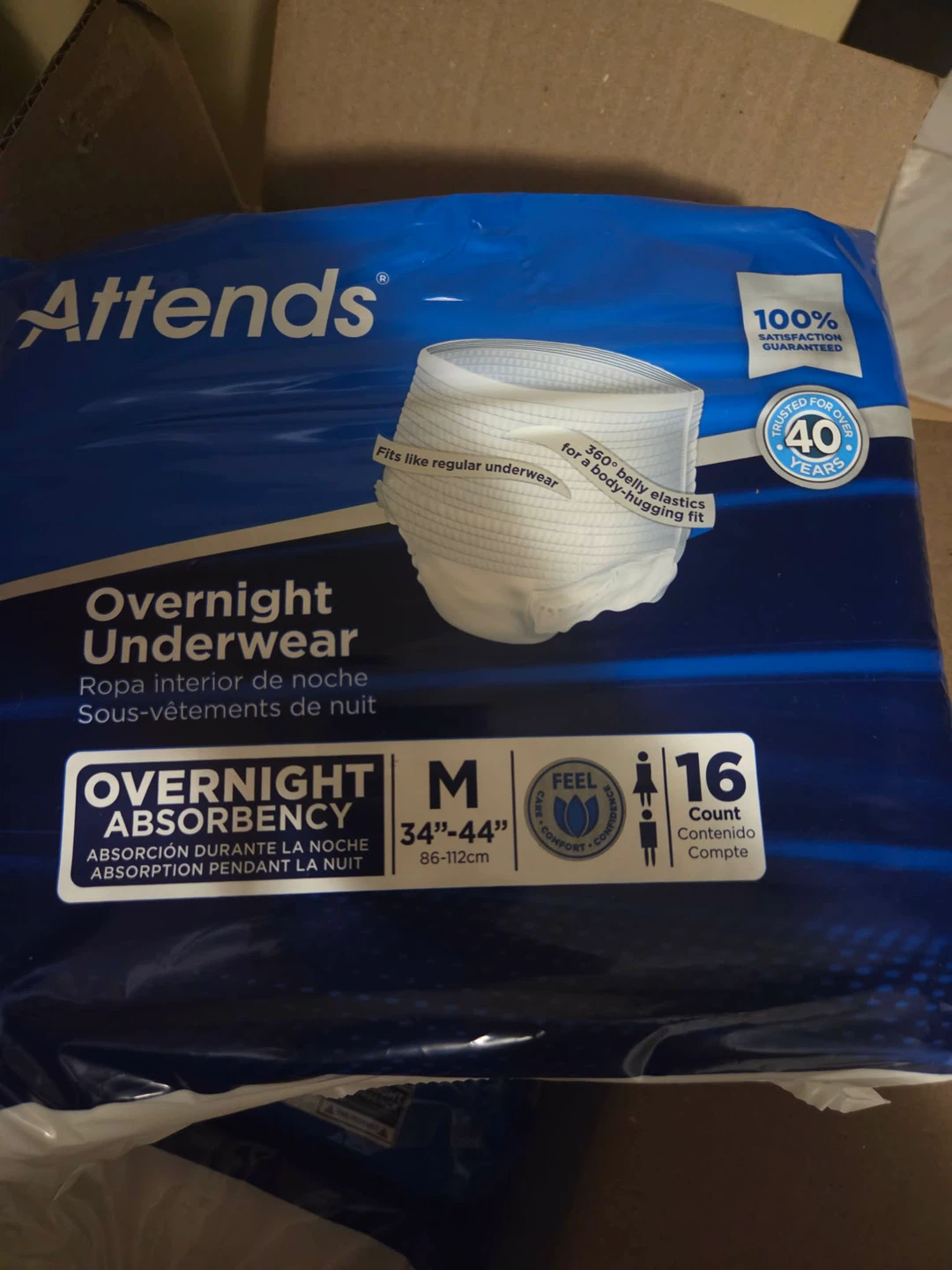 Attends Overnight Underwear M (34-44") - 16 Count