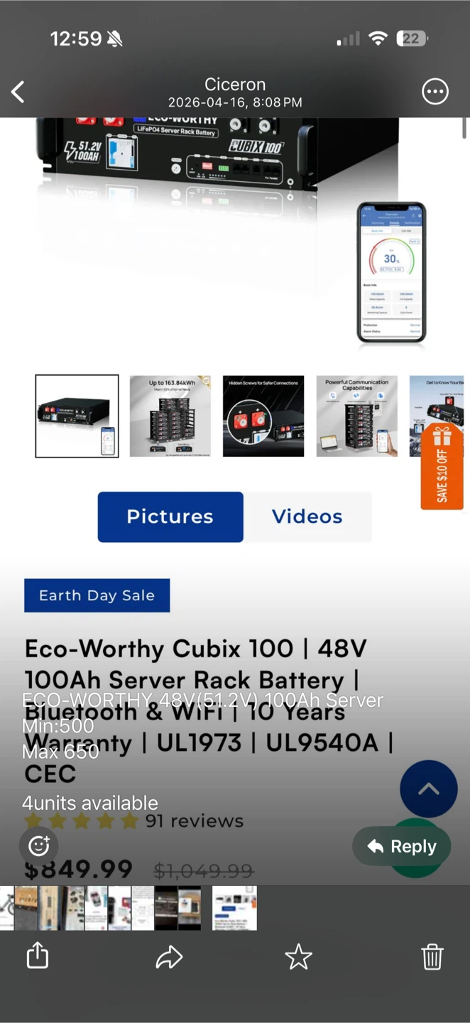 Eco-Worthy Cubix 100 48V 100Ah Server Rack Battery