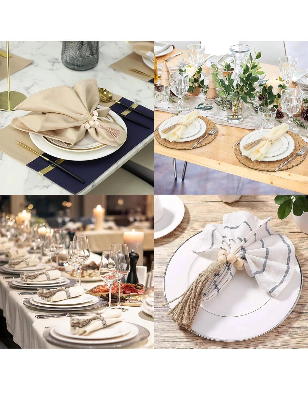 12 pcs Wood Bead Napkin Rings with Tassel - photo 3
