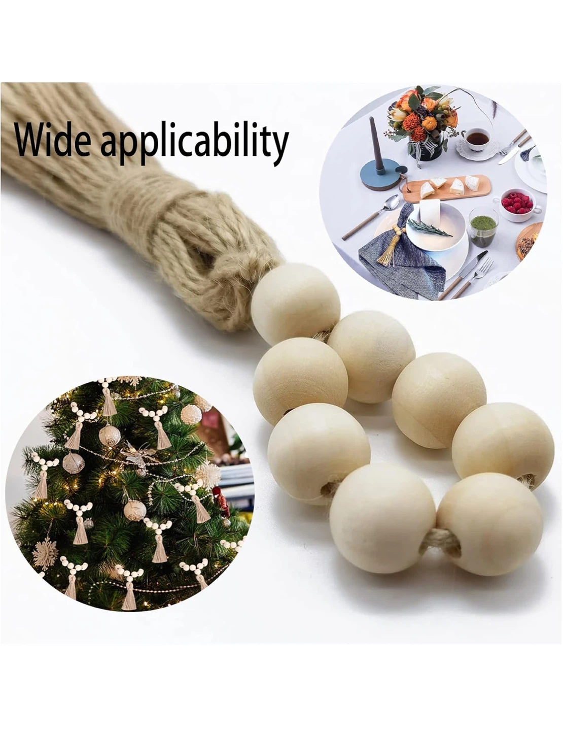 12 pcs Wood Bead Napkin Rings with Tassel - photo 4