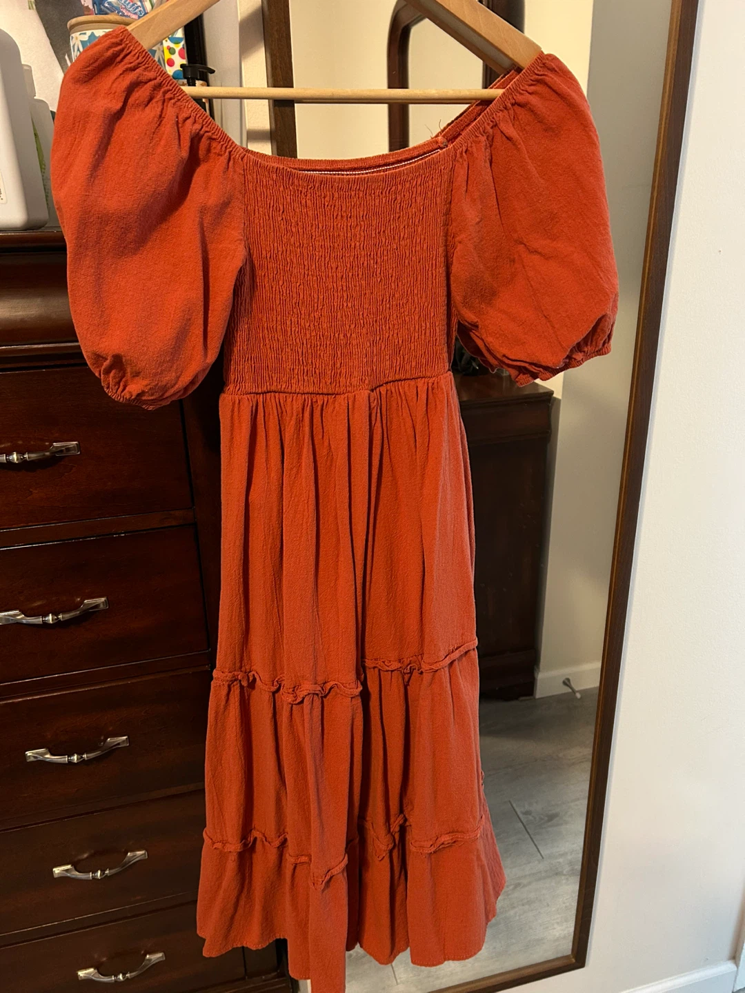 Orange Puff Sleeve Smocked Midi Dress - photo 2