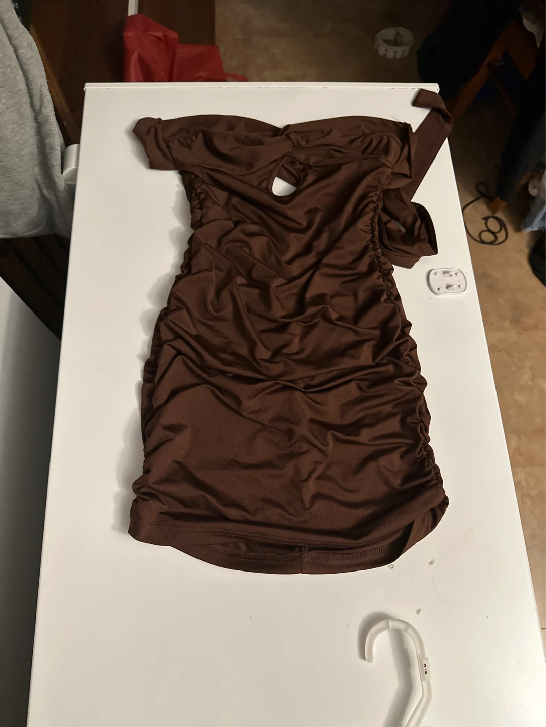 Robe bustier courte froncée chocolat