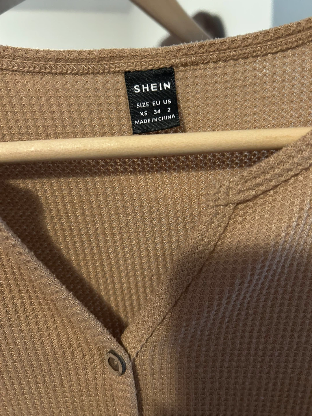 Shein Women's Waffle Knit V-Neck Mini Dress Tan XS - photo 2