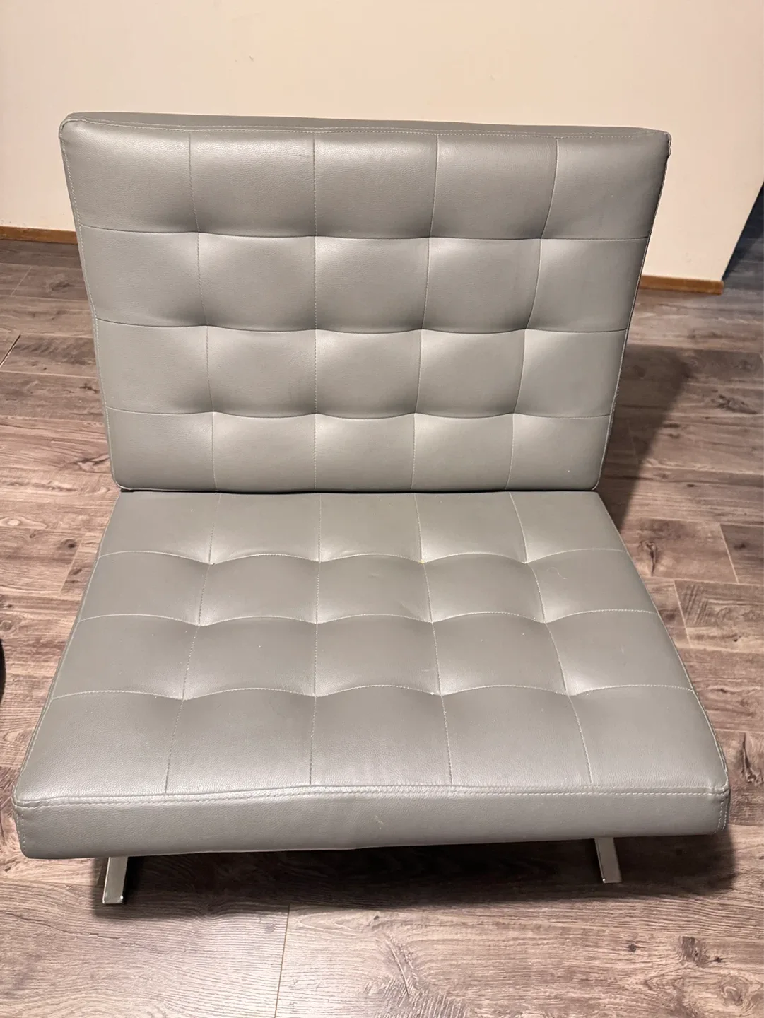 Grey Tufted Faux Leather Lounge Chair
