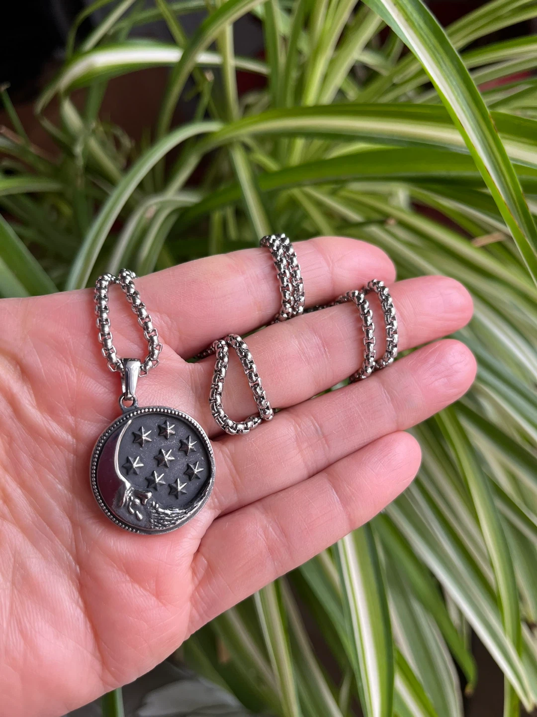 Moon and Stars Pendant Necklace. Stainless steel